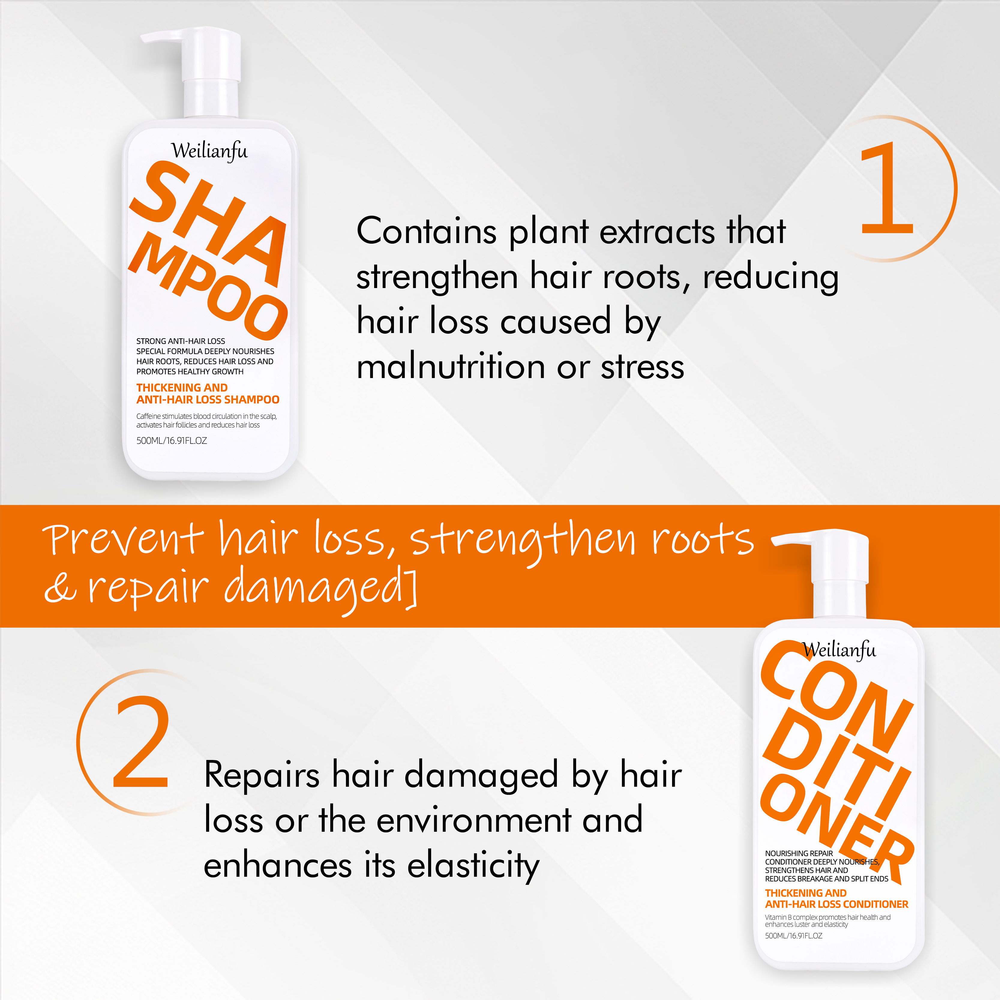 OEM ODM Custom Logo Paraben Free Sulphate Free Nourishing Shampoo Salon Herbal Frizzy Hair Care Shampoo Conditioner 500ml