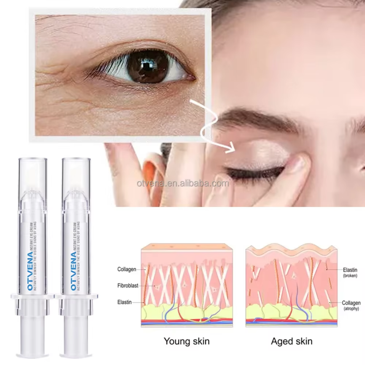 OTVENA Instant Smoothing Eye Cream Minimize Wrinkles Even Skin Tone Under Eye Base for Makeup Custom Logo