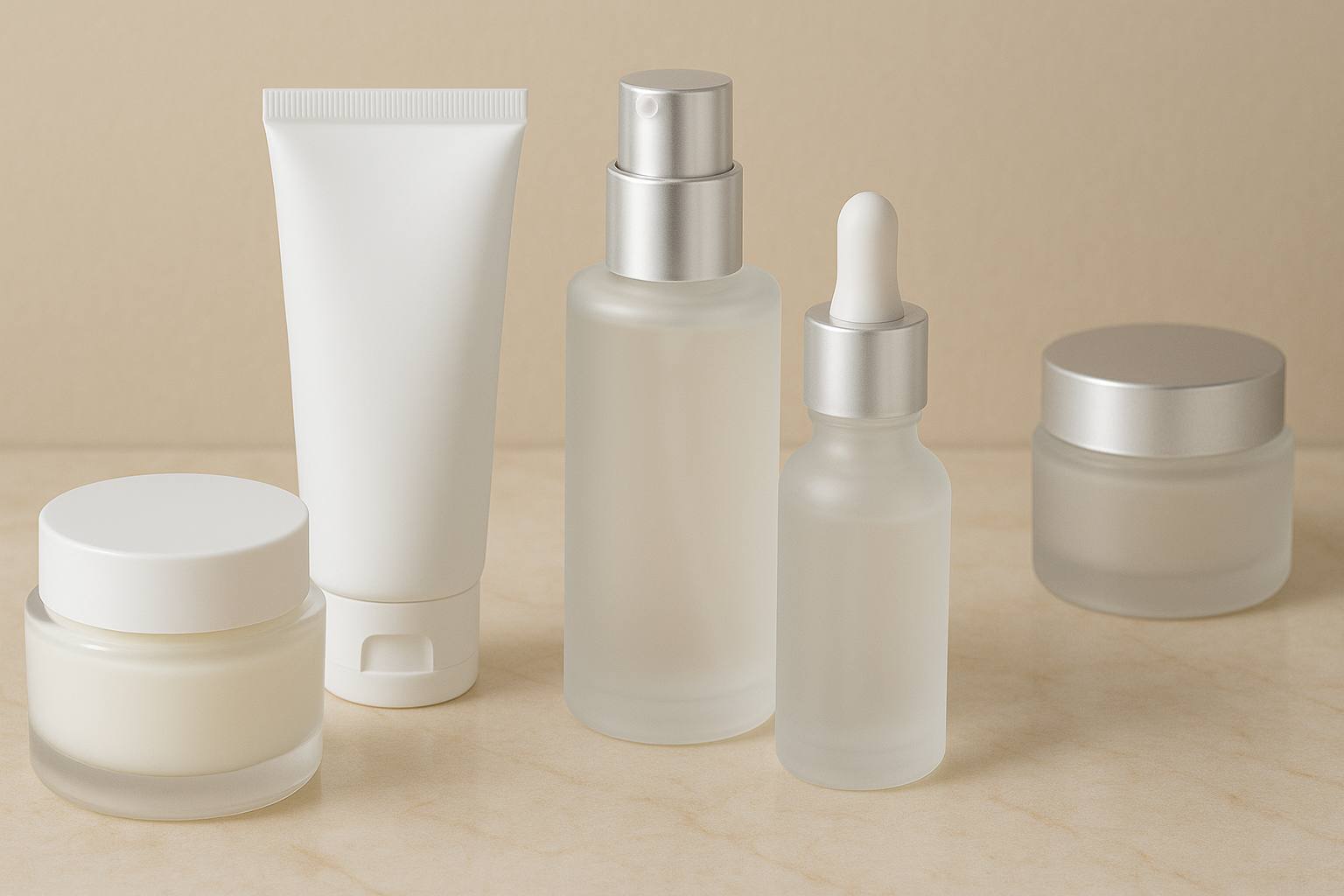 In-stock cosmetic bottles and jars