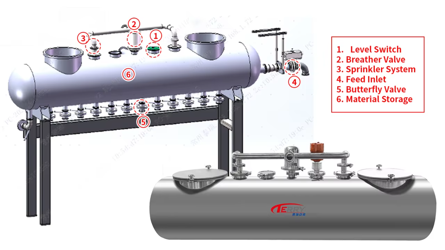 Storage hopper and valves configuration