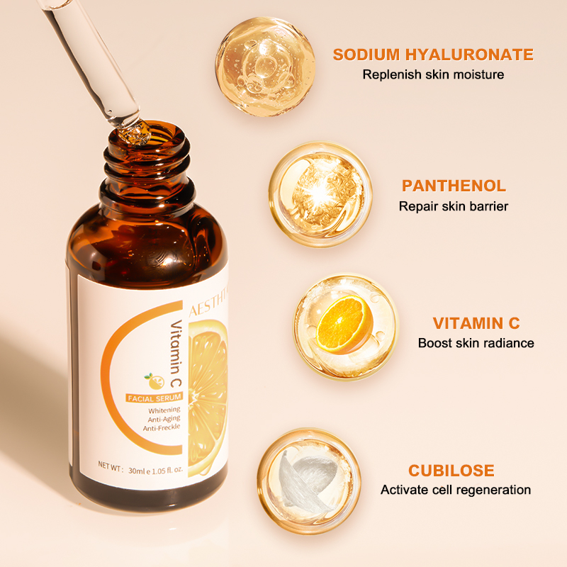 Private Label Custom Logo Skincare Hydrating Anti-Aging Wrinkle Face Glowing Seaweed 30ml Liquid Vitamin C Serum