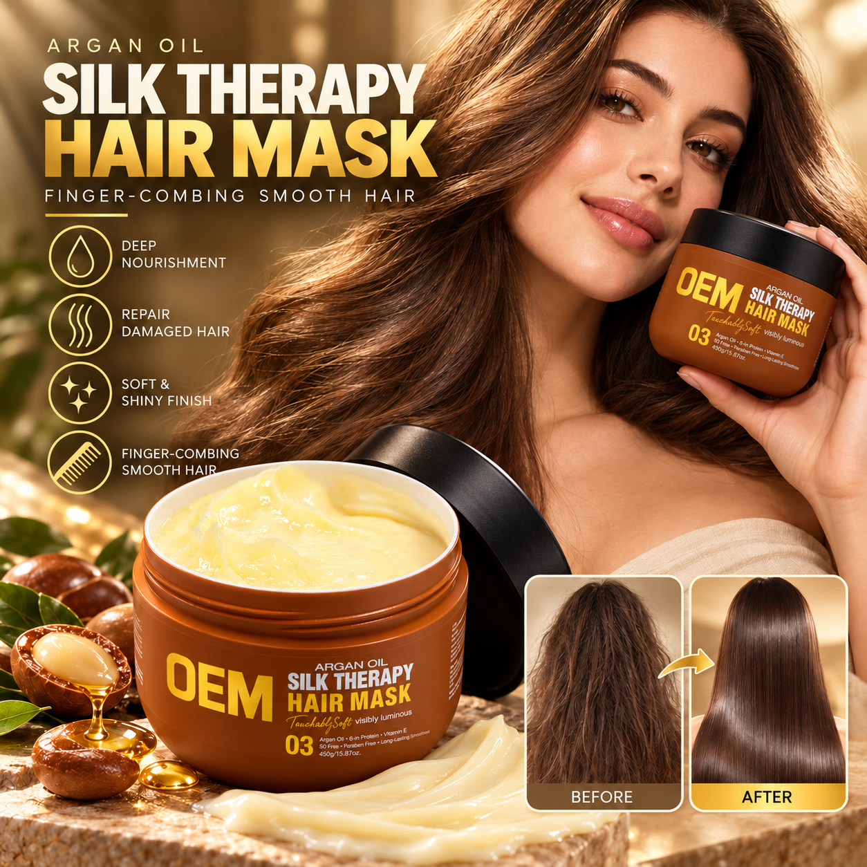 Custom Your Logo Argan Oil Repair Moisturizing Smooth Hair Mask Treatment Private Label Mask Hair Cream for Damaged Hair