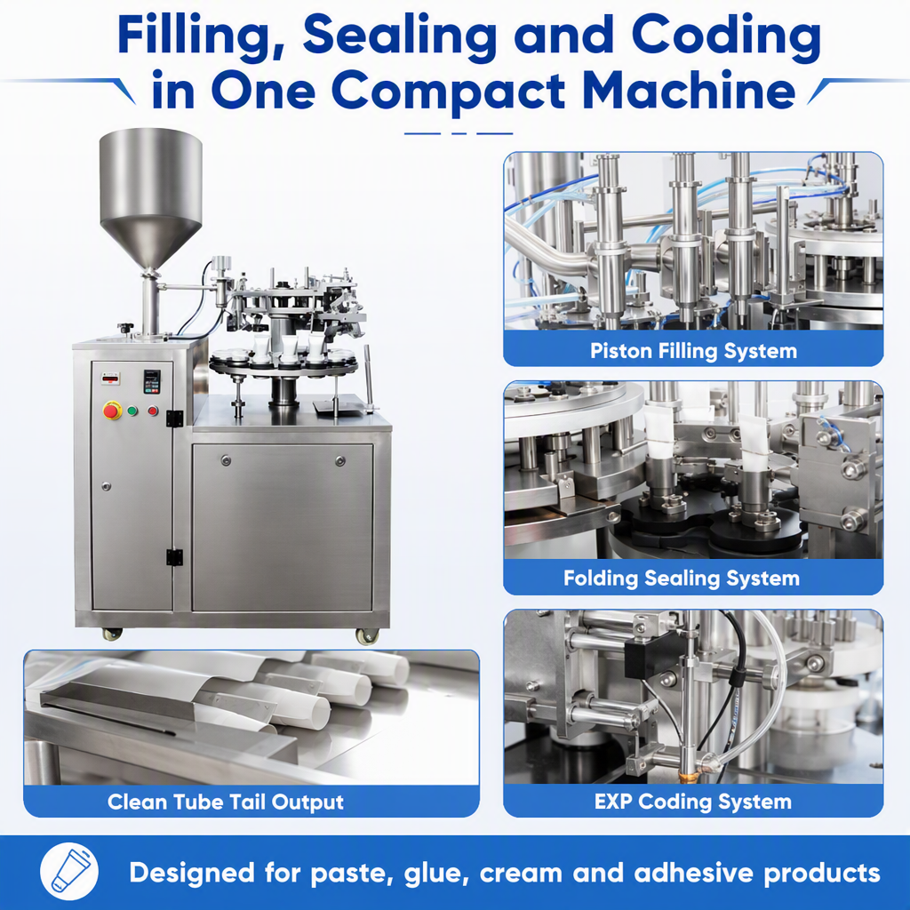 Automatic Packaging Toothpaste 502 Super Glue Cosmetic Cream Aluminium Tube Filling and Sealing Machine