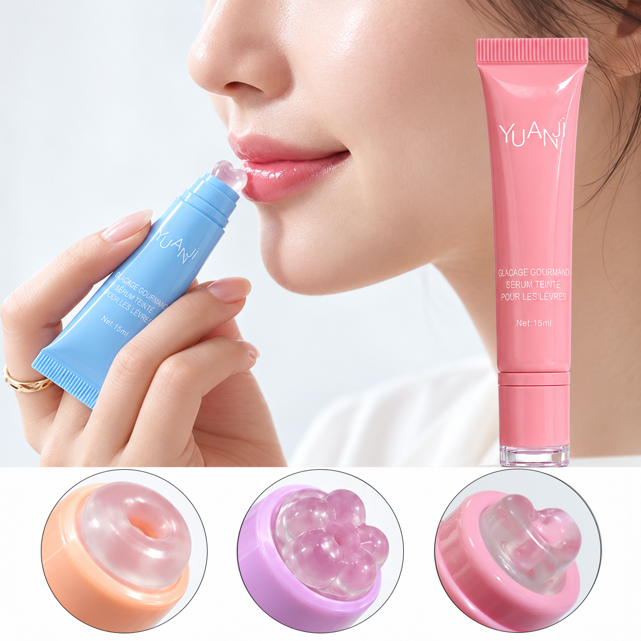 Hot Selling Valentine's Day Custom Pink 15ml Lip Balm Lipgloss PE Squeeze Tube Soft Silicone Applicator Food Grade Lipstick