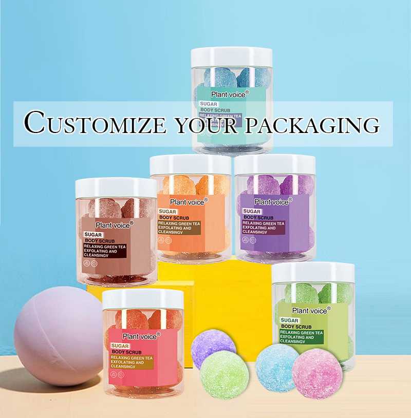 Custom Body Bath Skin Scrub Balls Logo OEM Best Organic Gommage De Sucre De Bain Fruit Salt Body Sugar Scrubs Ball