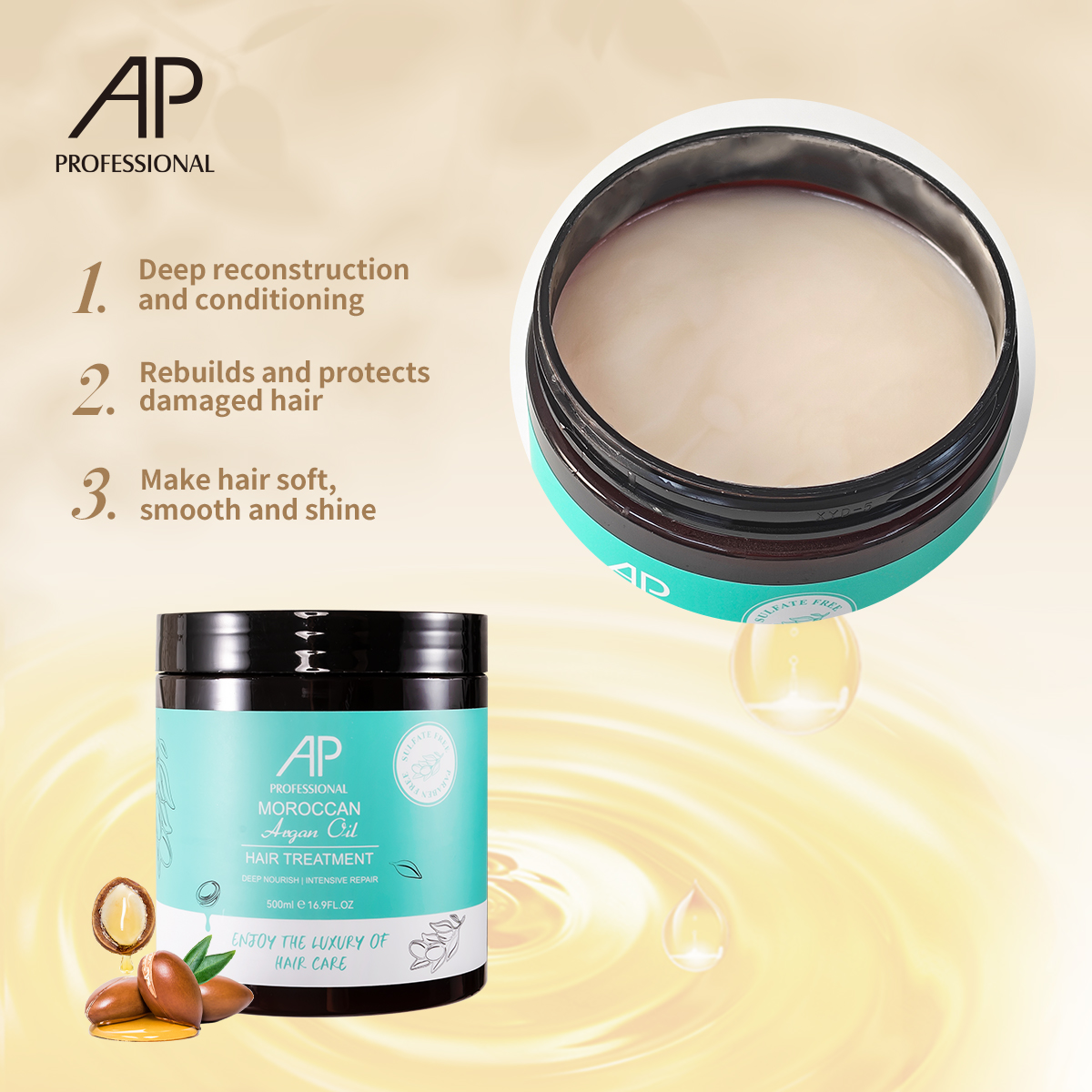 AP Sulfate Free Organic Argan Oil Damaged Hair Repair Mask Custom Private Label 500ml Natural Organ Smoothing Hair Mask