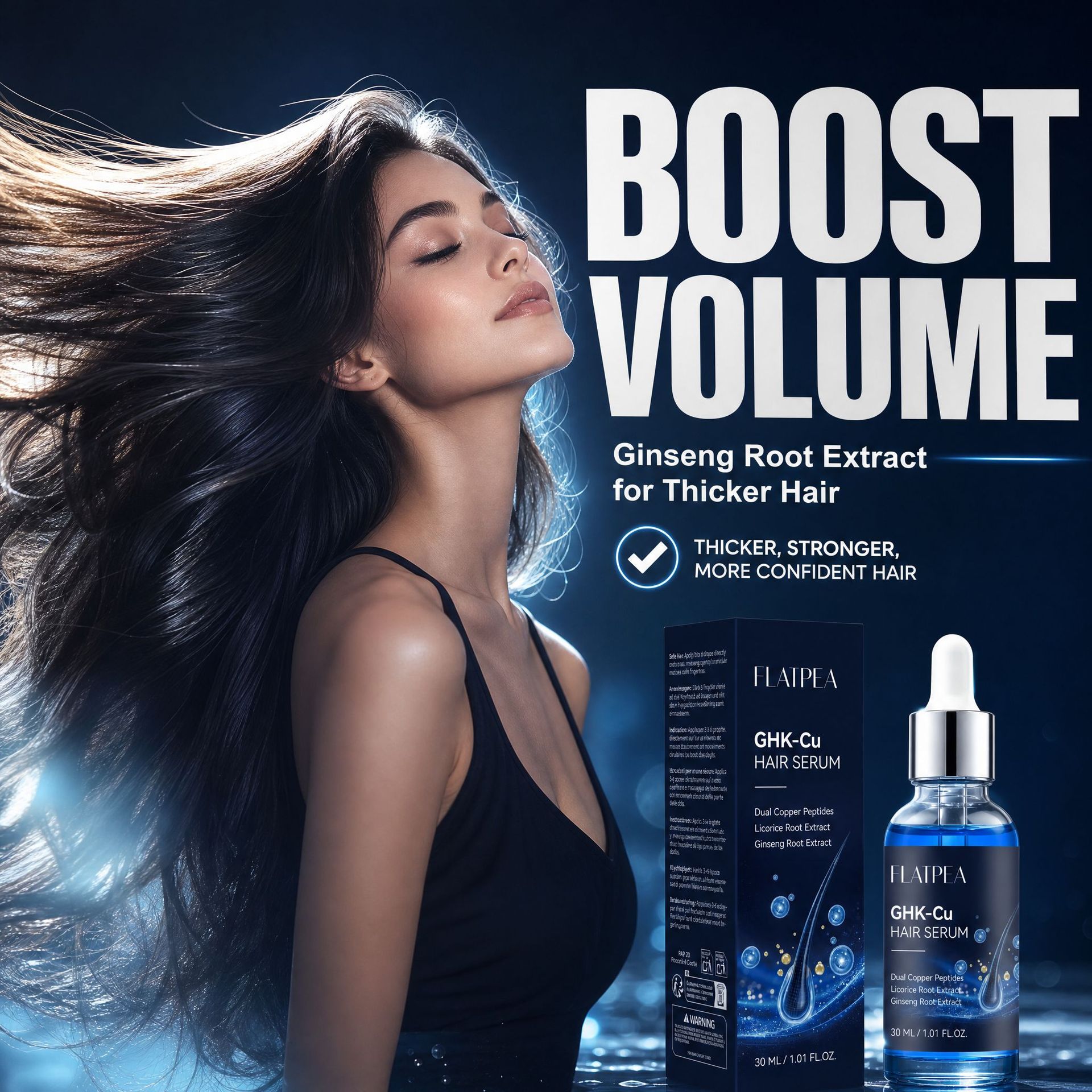 Private Label GHK-Cu Hair Serum - Lightweight Scalp Serum with Dual Copper Peptides - Daily Hair &amp; Scalp Use, Cosmetic Product