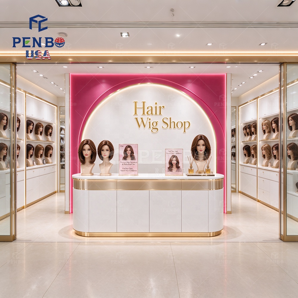 Custom Wig Store Design Display Cabinets Beauty Supply Store Retail Hair Salon Retail Fixtures With Led Lighting