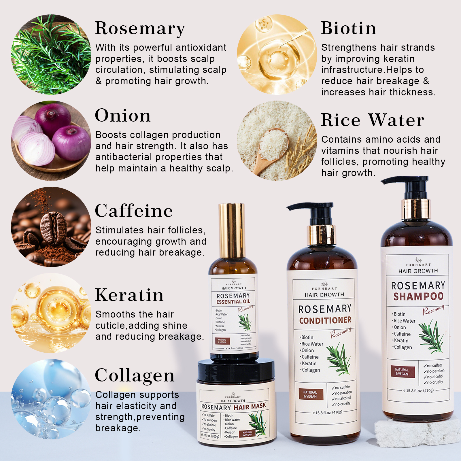 Stock Wholesale Rosemary Oil Shampoo Biotin Sulfate-free Organic Natural Vegan Hair Growth Shampoo and Conditioner Custom Logo