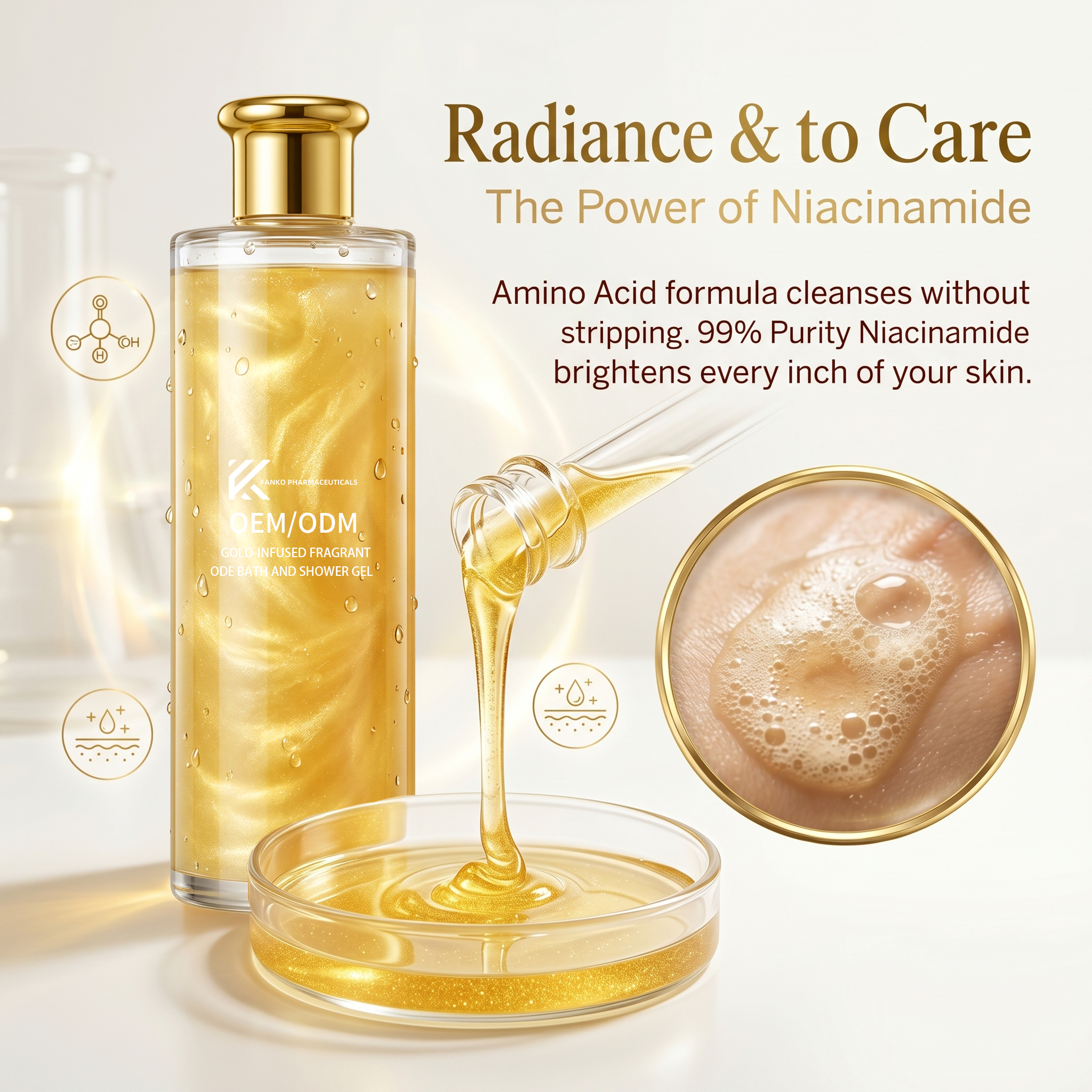 Oem Customization Whitening Shower Gel Brightening Scrub Kojic Acid Vitamin C Niacinamide Exfoliating Smooth Tender Body Wash