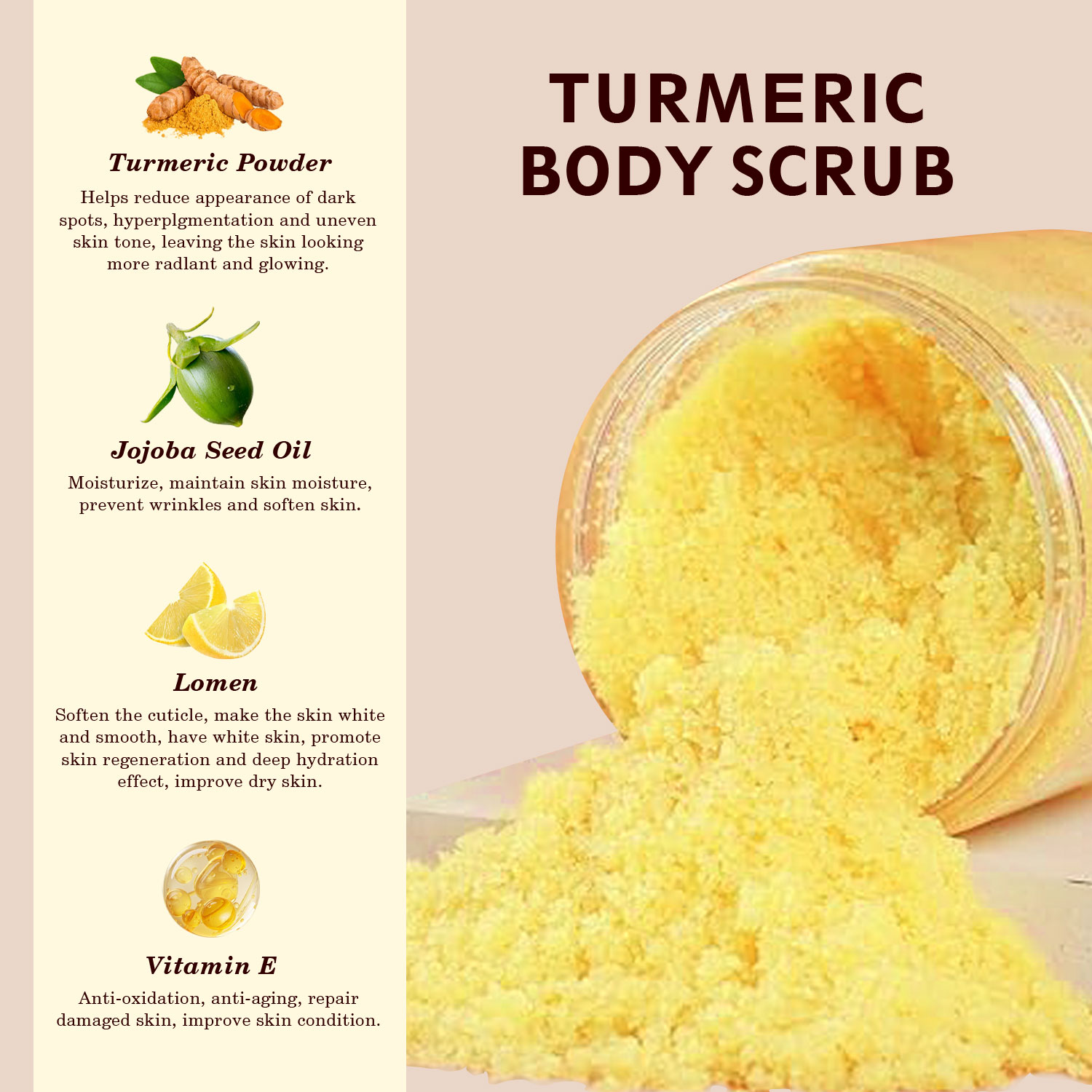 Custom Label Body Scrub Infused with Turmeric Natural Ingredients Private Label Whitening Exfoliating Product Factory Price