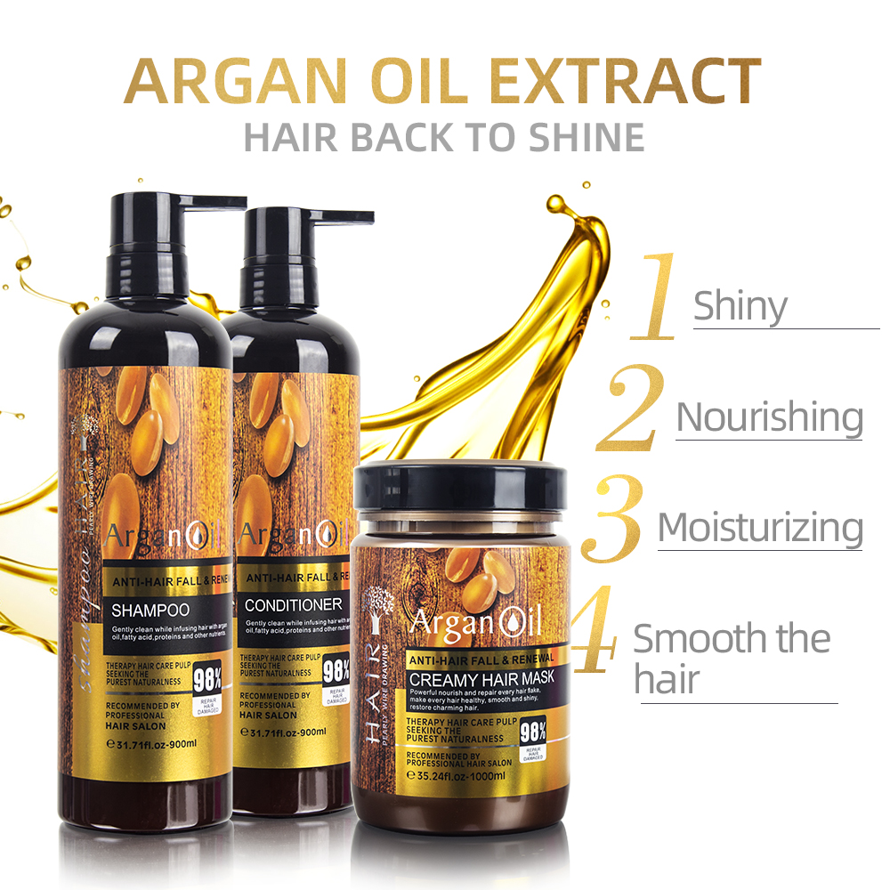 In Stock Hair Care Set Argan Oil Smoothing Repair Damaged Hair Shampoo and Conditioner Set