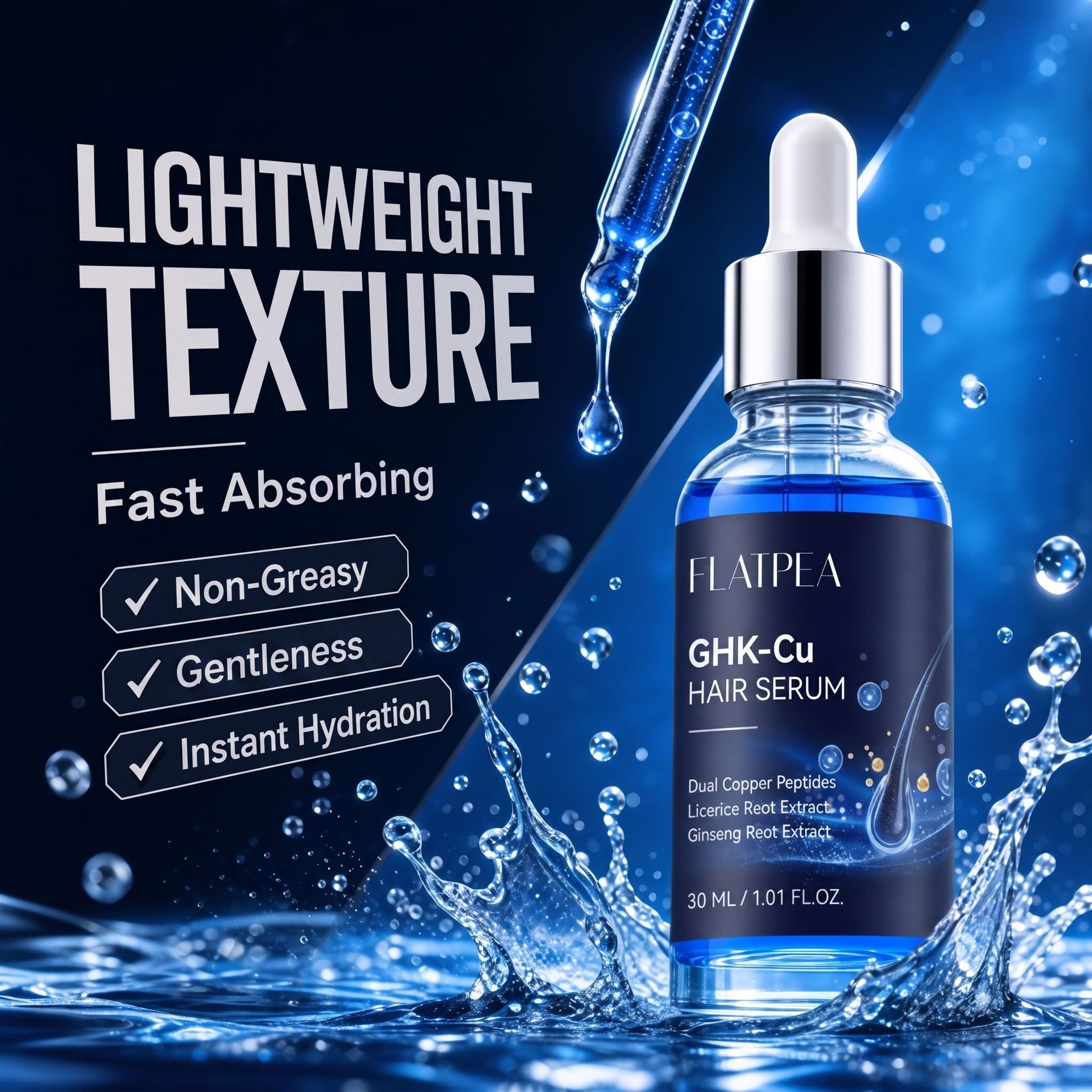 Private Label GHK-Cu Hair Serum - Lightweight Scalp Serum with Dual Copper Peptides - Daily Hair &amp; Scalp Use, Cosmetic Product