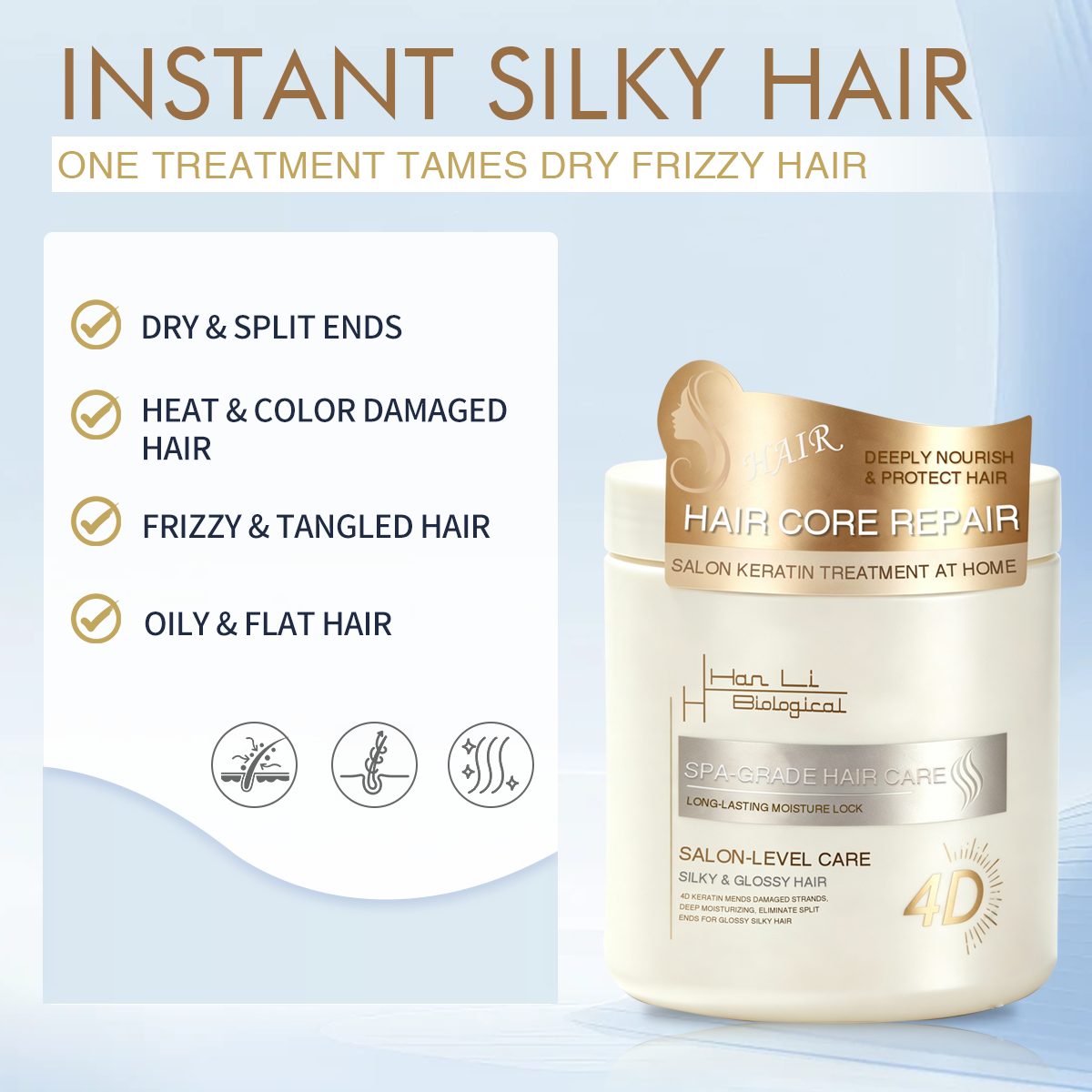 Keratin Repair Hair Mask for Damaged Hair, Salon-Grade Hair Care, Custom Logo &amp; Packaging Available