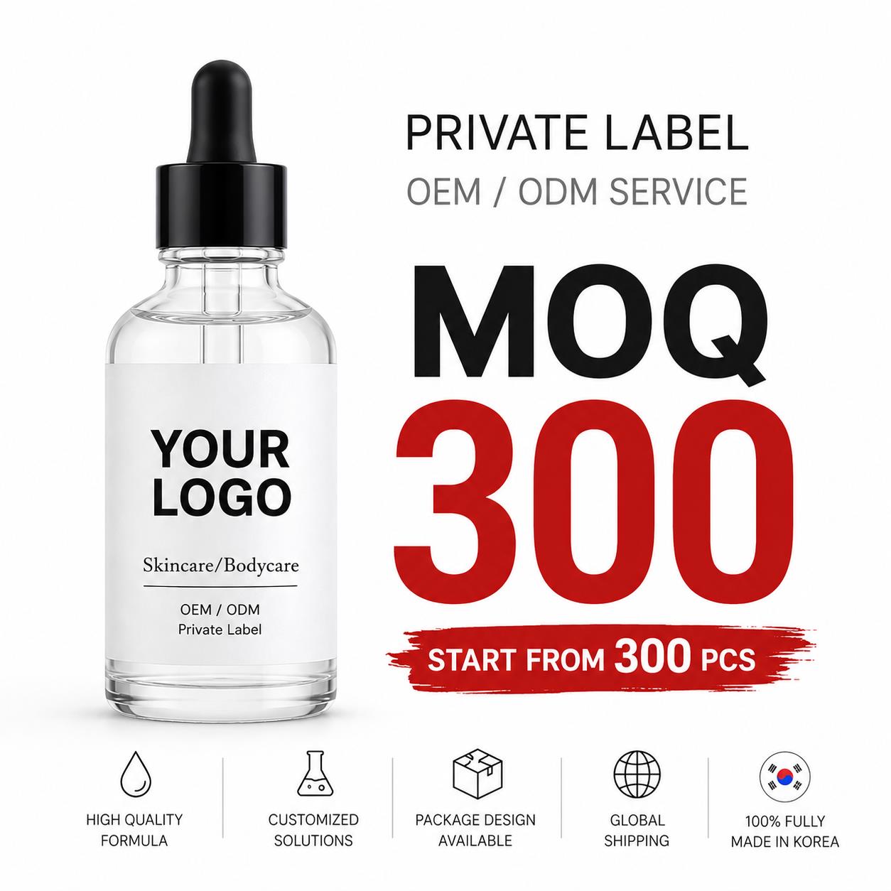 MOQ300 Custom Skincare OEM/ODM Service 100% Made in Korea Cosmetic Skincare bodycare Product Customized Private Label Own Logo