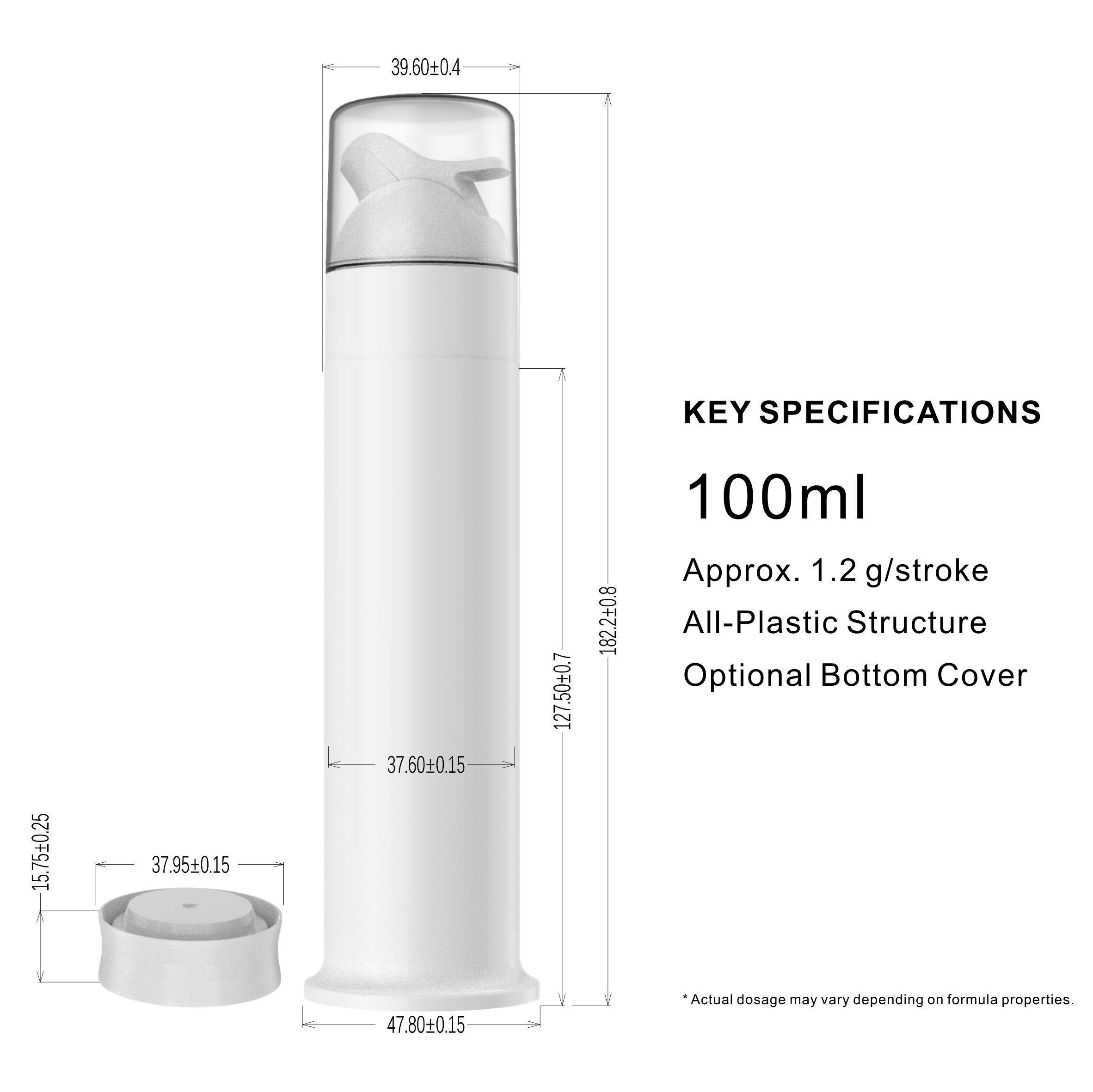 100ml Spray Coating Airless Pump Bottle for High Viscosity Cream Paste All Plastic Custom Cosmetic Packaging Set