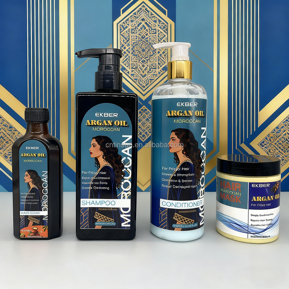Private Label Argan Oil Hair Treatment Nourishing Hair Set Shampoo Conditioner and Oil Moroccan Argan Oil Hair Care Set