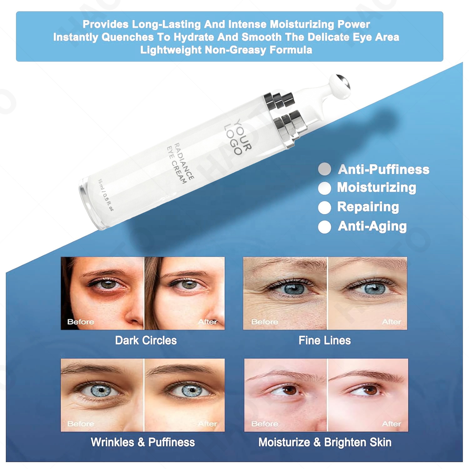 Eye Repair Cream with Boseine and Squalane Deep Hydration, Smooth Fine Lines and Wrinkles, Brighten Skin Low Moq Custom Logo