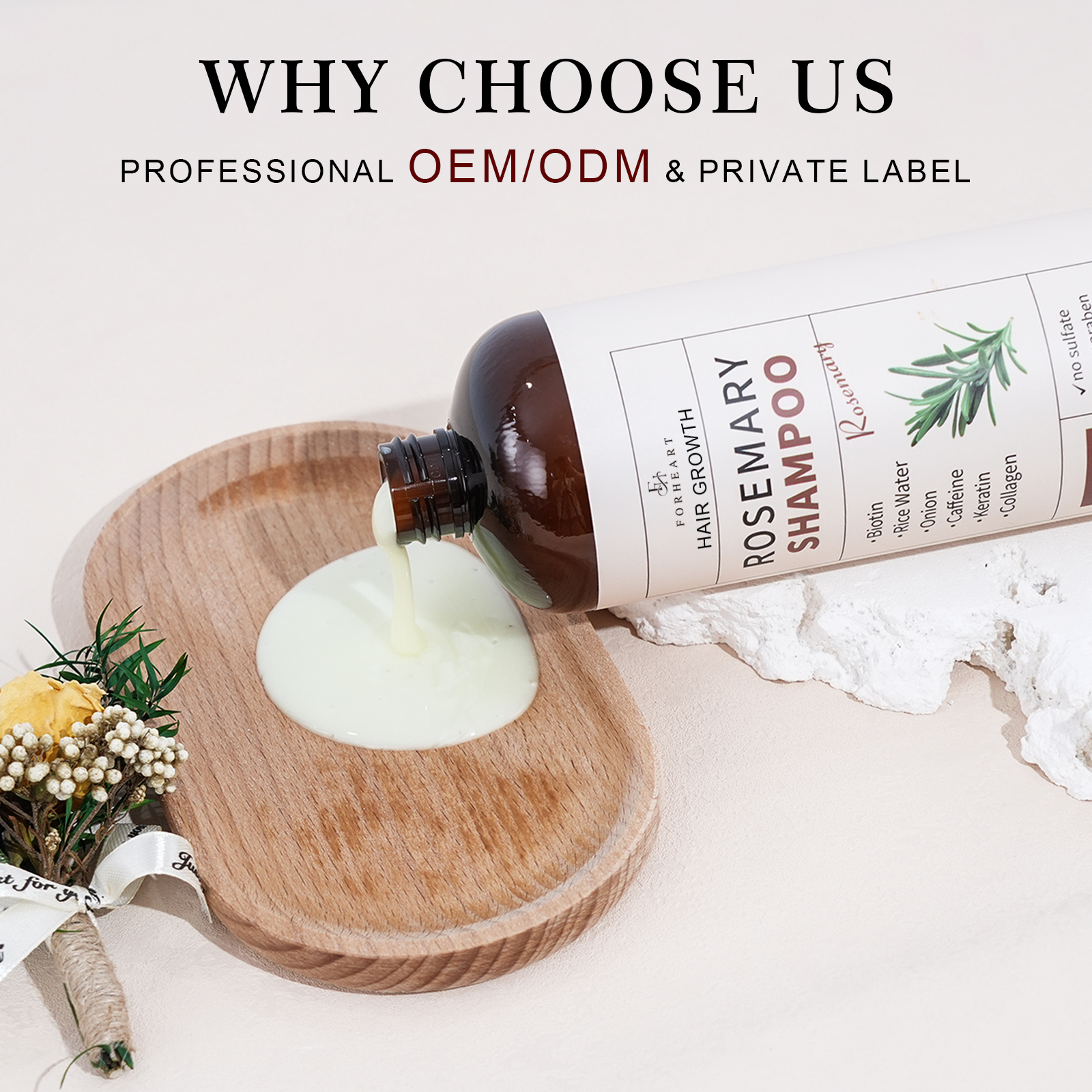 Stock Wholesale Rosemary Oil Shampoo Biotin Sulfate-free Organic Natural Vegan Hair Growth Shampoo and Conditioner Custom Logo