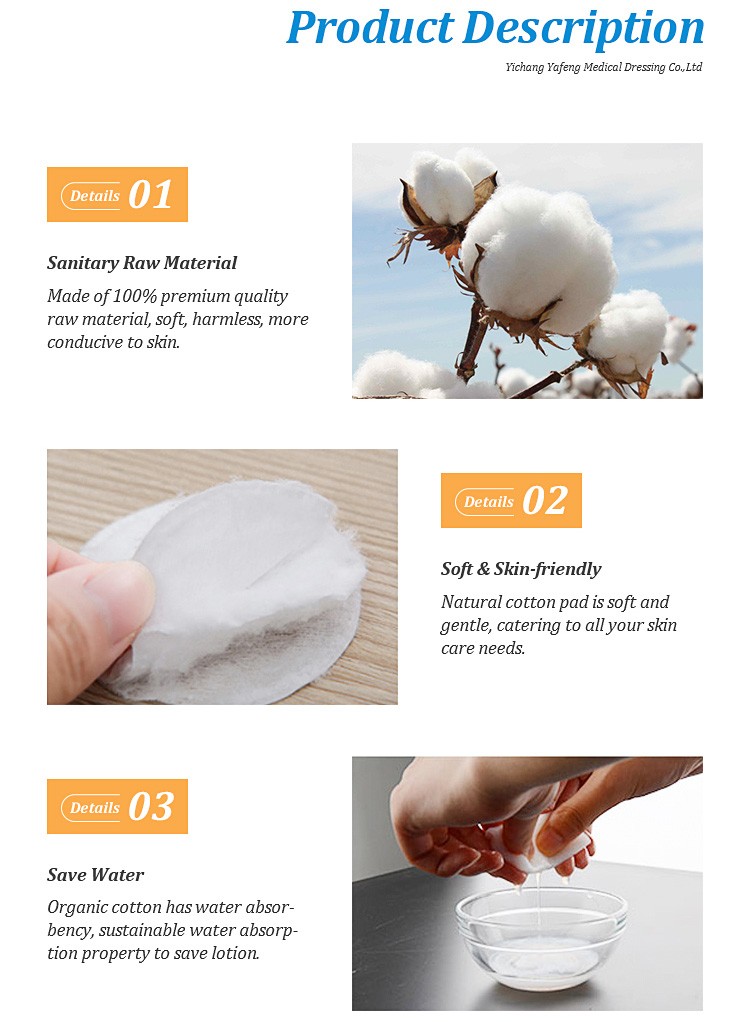 Health 100% Natural Cotton Pads 8cm Diameter Makeup Face Cleansing Pads Soft Cosmetic ISO CE Certified 0.95-1.2g/pc OEM/ODM