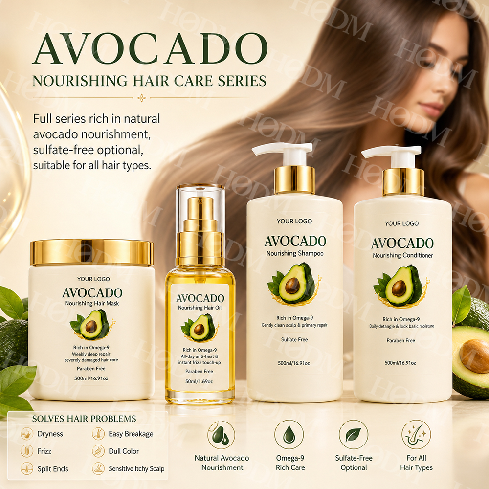 Private Label Avocado Hair Care Series OEM/ODM Custom Logo Natural Repair Shampoo Conditioner Hair Mask Set Manufacturer