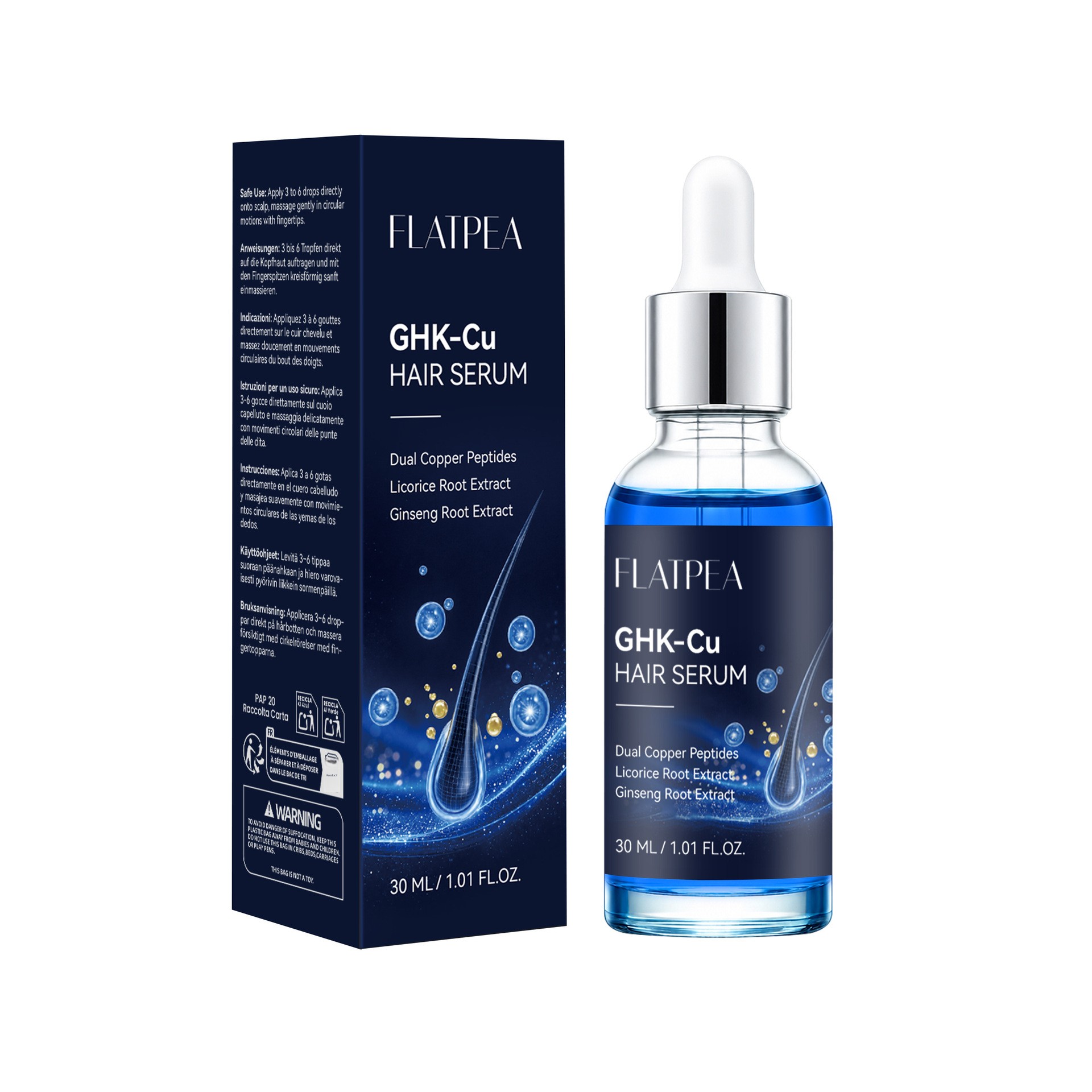 Private Label GHK-Cu Hair Serum - Lightweight Scalp Serum with Dual Copper Peptides - Daily Hair &amp; Scalp Use, Cosmetic Product