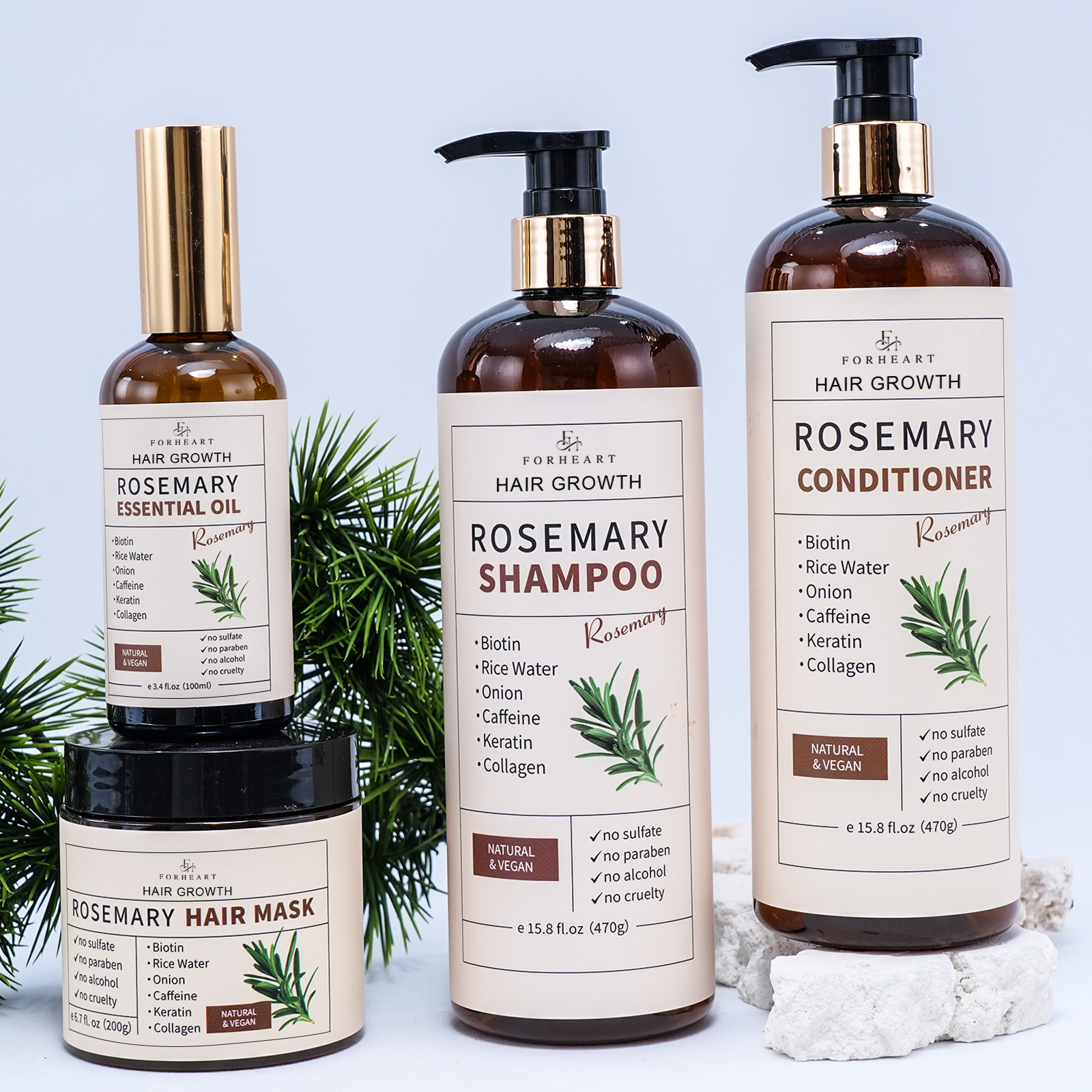 Stock Wholesale Rosemary Oil Shampoo Biotin Sulfate-free Organic Natural Vegan Hair Growth Shampoo and Conditioner Custom Logo