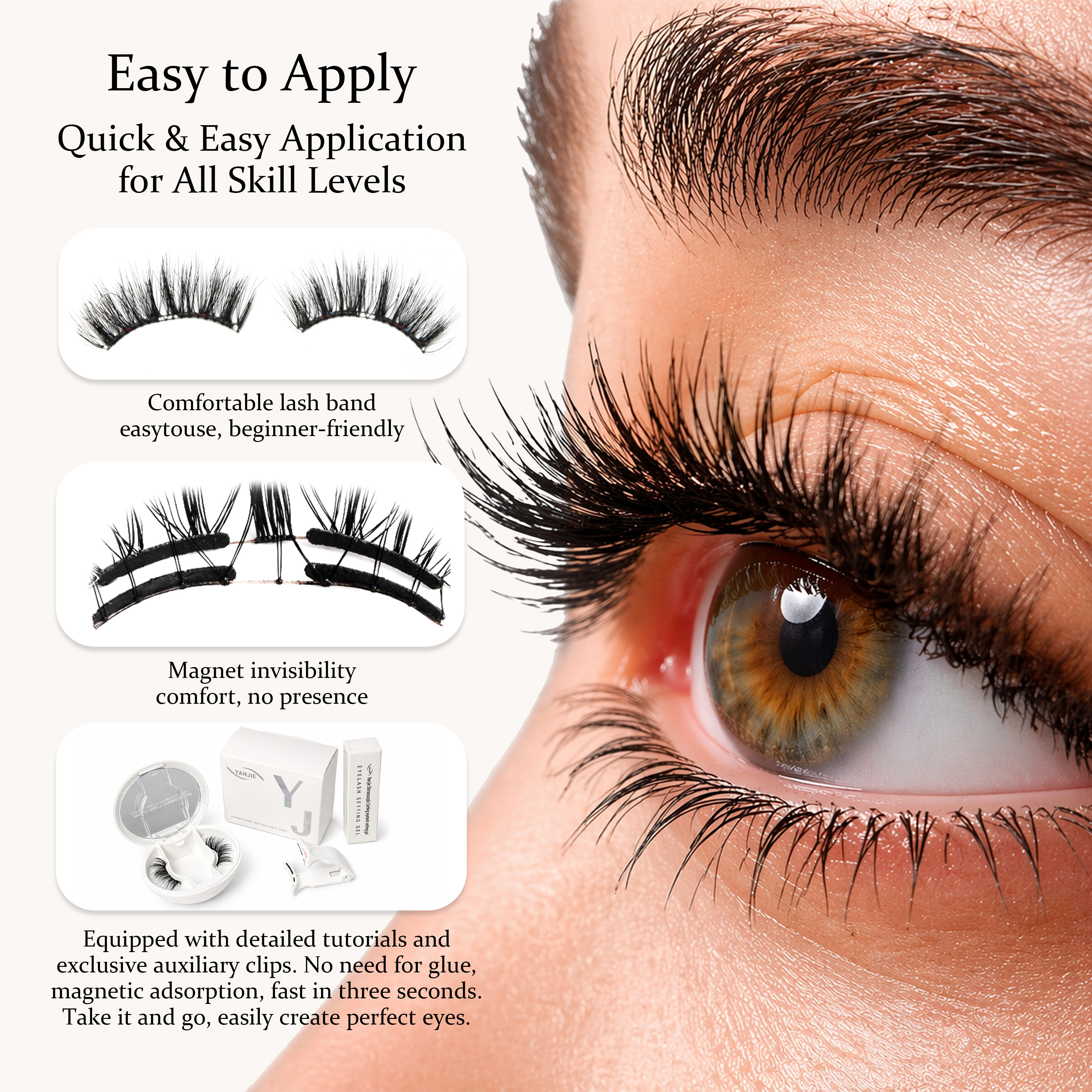 Wholesale Soft Magnetic Eyelashes Extensions with Reusable Applicator Kit Manufacturer Glue Free Wear ISO 22716 Certified