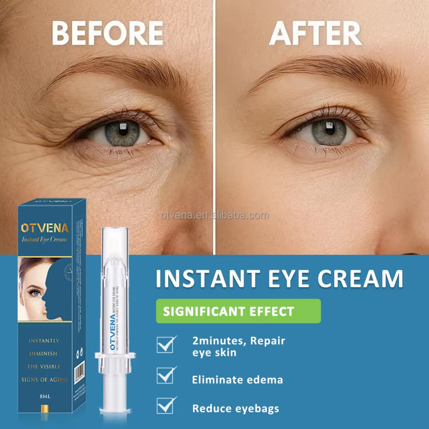 OTVENA Instant Smoothing Eye Cream Minimize Wrinkles Even Skin Tone Under Eye Base for Makeup Custom Logo