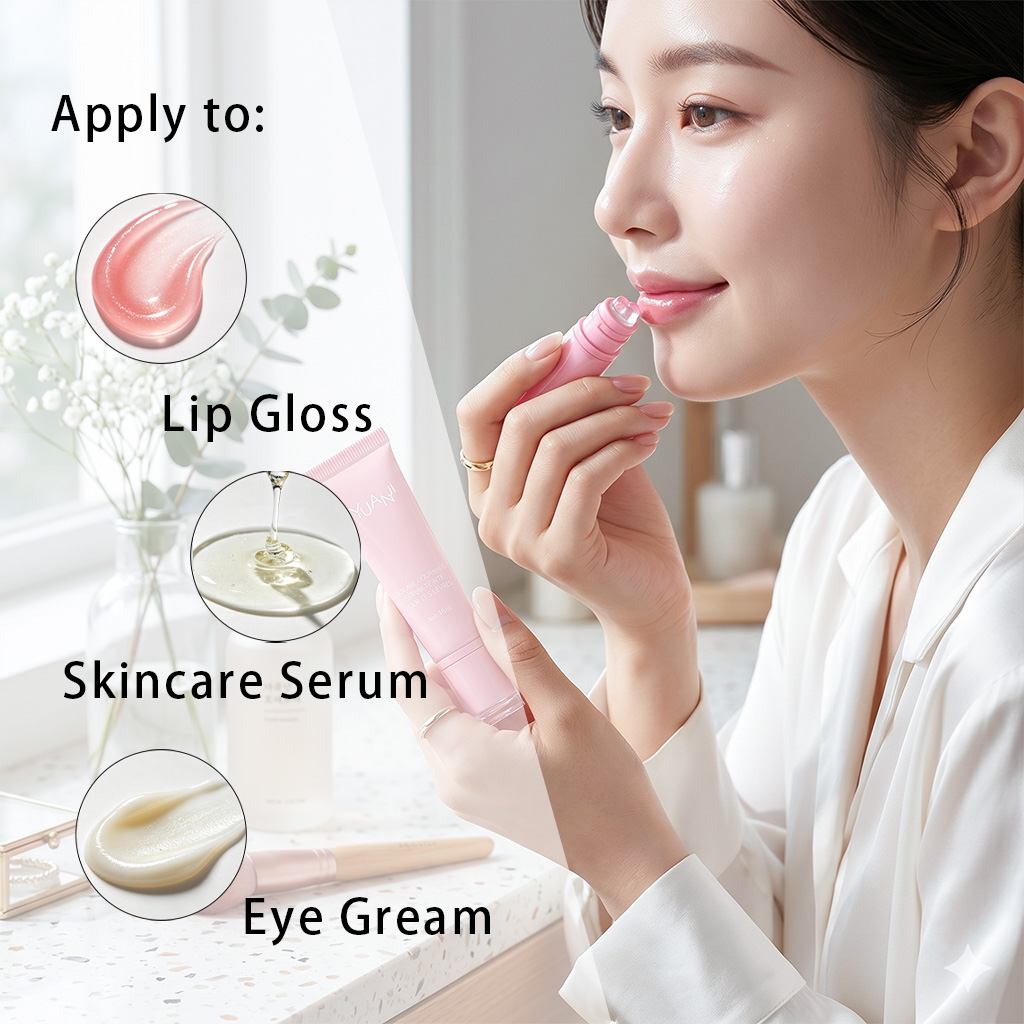 Hot Selling Valentine's Day Custom Pink 15ml Lip Balm Lipgloss PE Squeeze Tube Soft Silicone Applicator Food Grade Lipstick