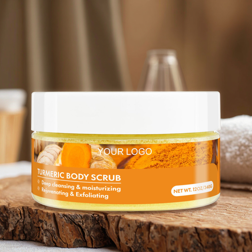 Custom Label Body Scrub Infused with Turmeric Natural Ingredients Private Label Whitening Exfoliating Product Factory Price