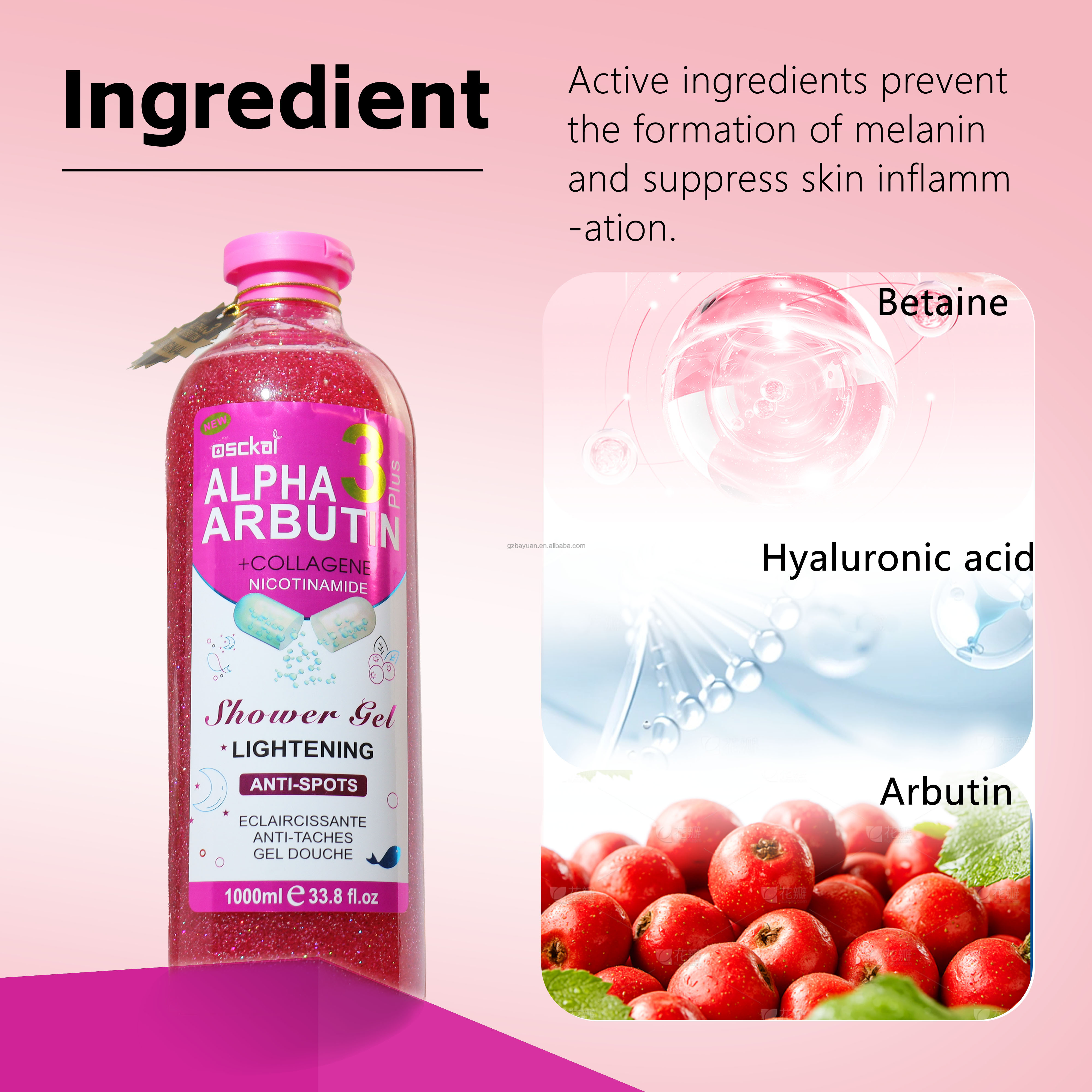 1000ML Private Label Organic Alpha ArbutinCleansing Whitening Moisturizing Skincare Shower Gel Custom OEM Body Wash