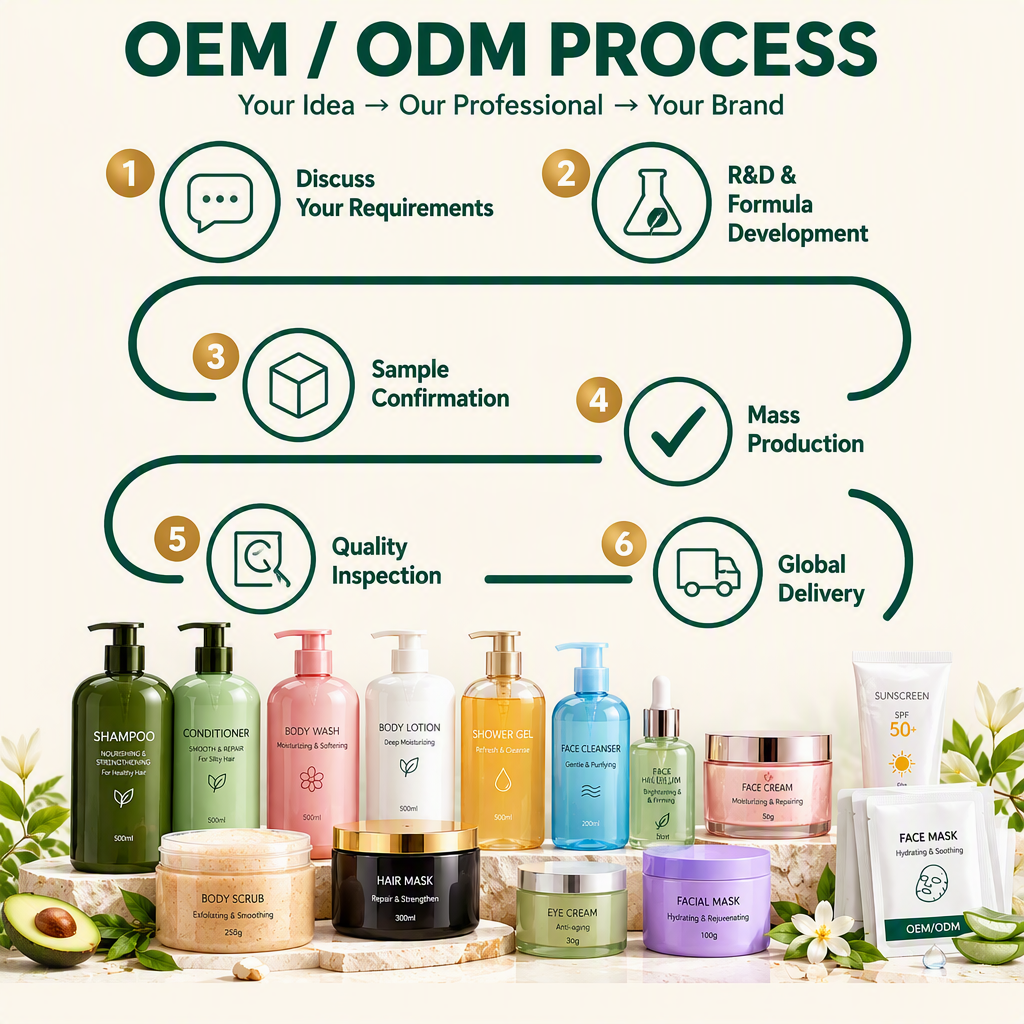 OEM ODM Cosmetics Manufacturer | Private Label Skincare Haircare Body Care | Custom Formula & Packaging