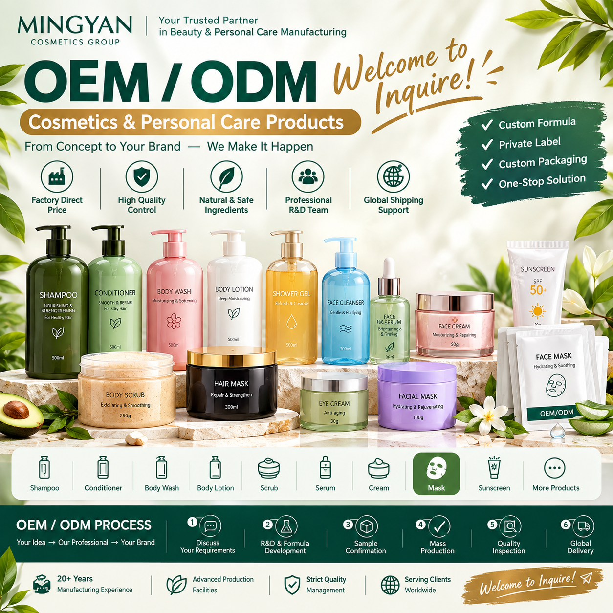 OEM ODM Cosmetics Manufacturer | Private Label Skincare Haircare Body Care | Custom Formula &amp; Packaging