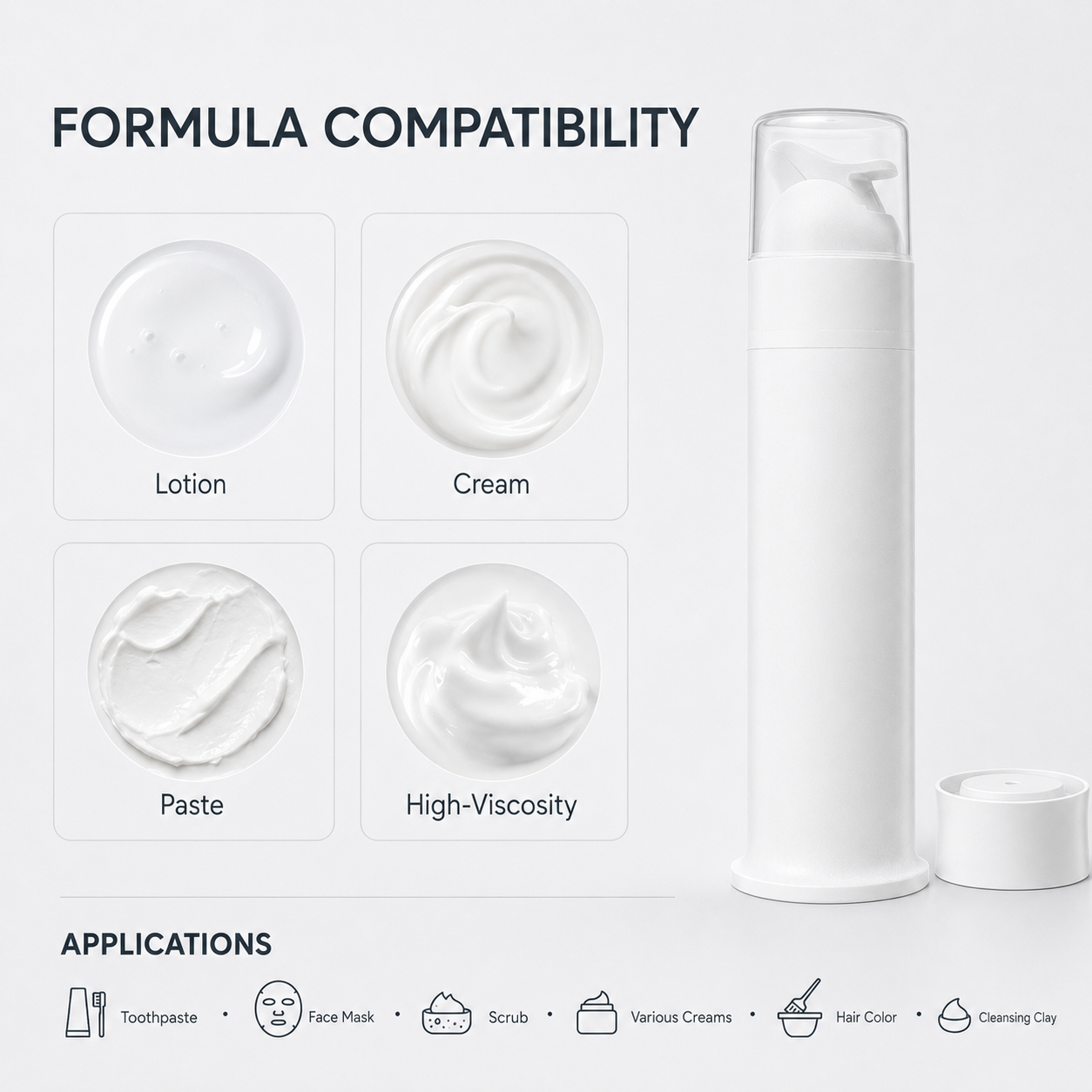 100ml Spray Coating Airless Pump Bottle for High Viscosity Cream Paste All Plastic Custom Cosmetic Packaging Set