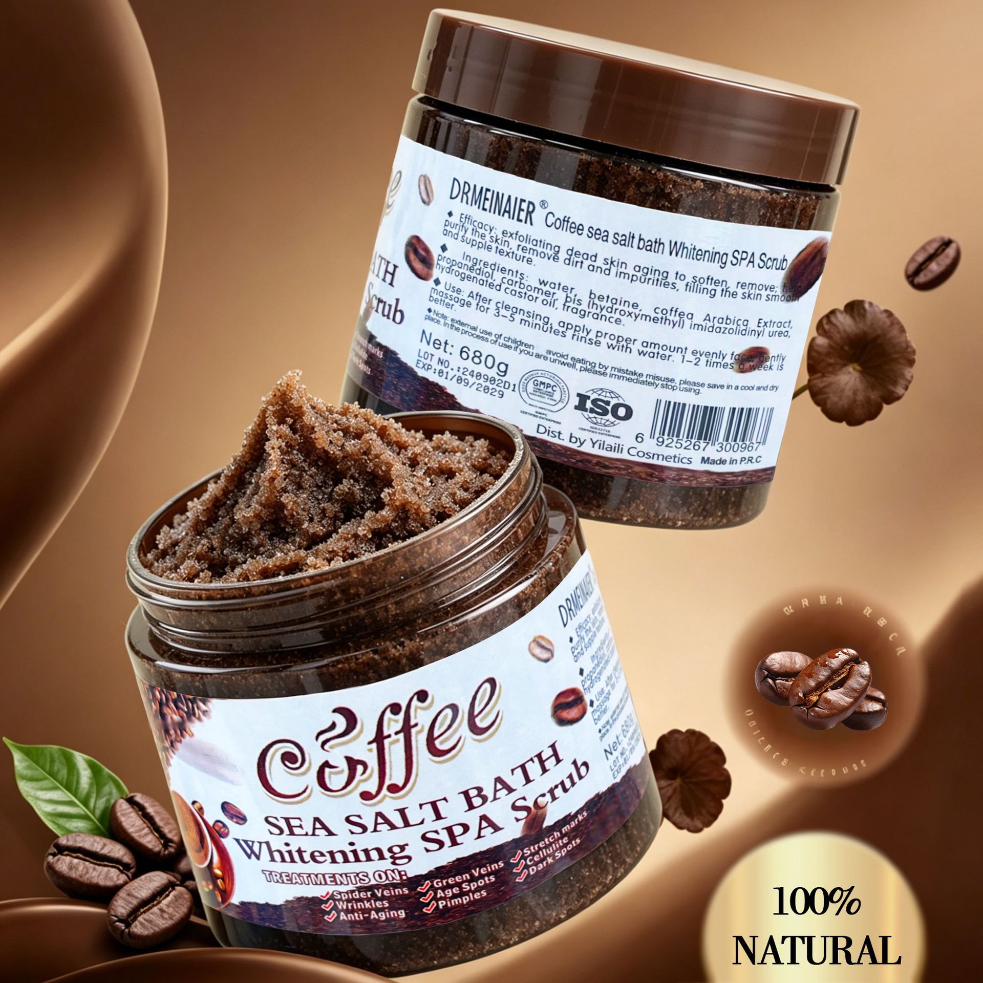 Lady Coffee Sea Salt Body Scrub-Moisturizing Exfoliating Oil Control Whitening Blackhead Removal Customization for All Skin