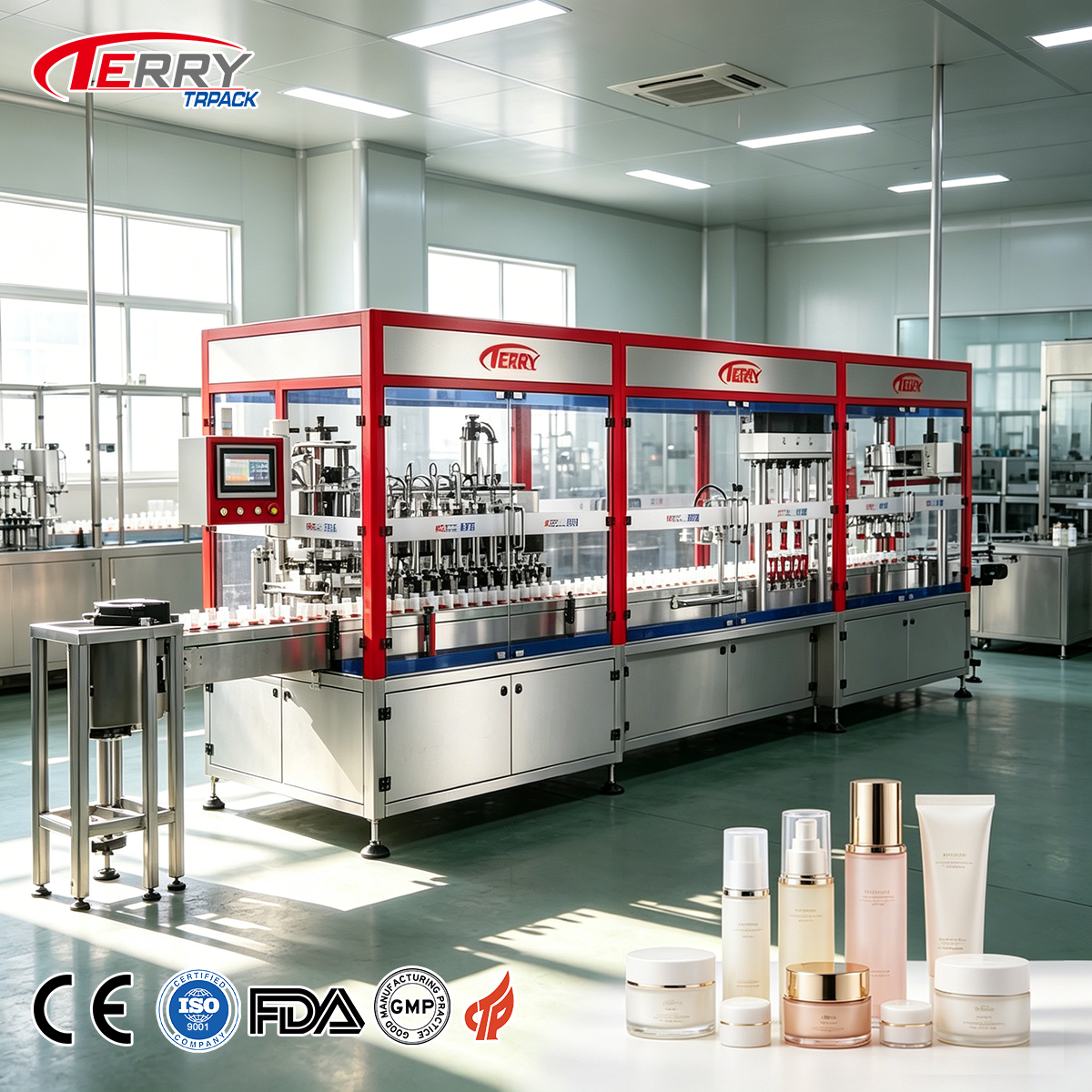 CE Certified High Precision Integrated Automatic Monoblock Cosmetic Filling And Capping Machine For Skincare Production Line