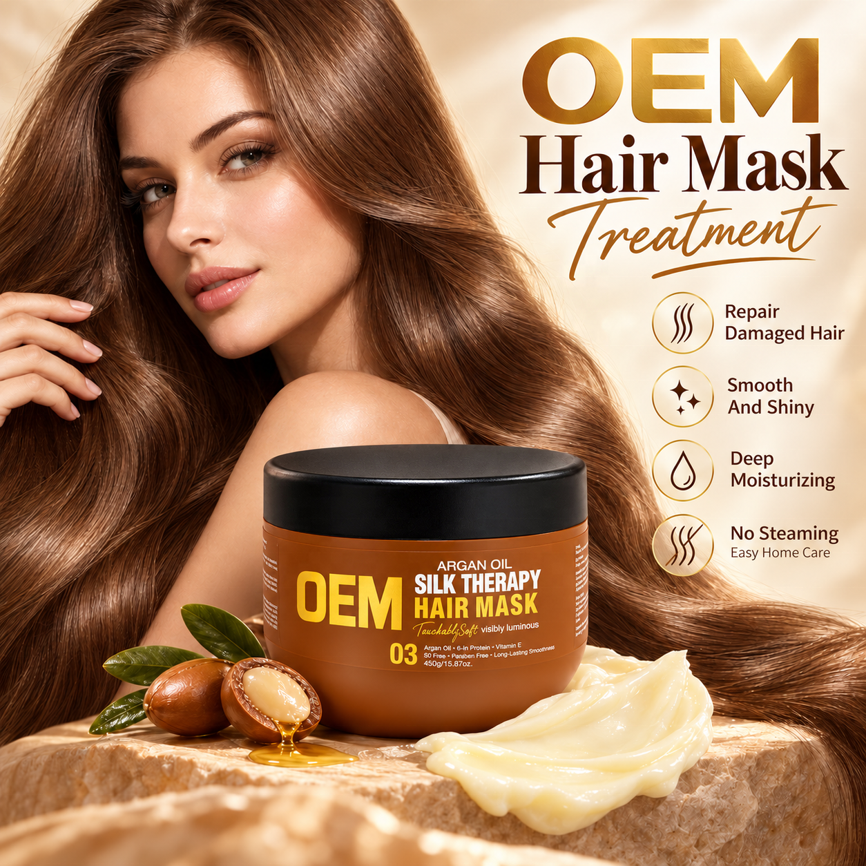Custom Your Logo Argan Oil Repair Moisturizing Smooth Hair Mask Treatment Private Label Mask Hair Cream for Damaged Hair