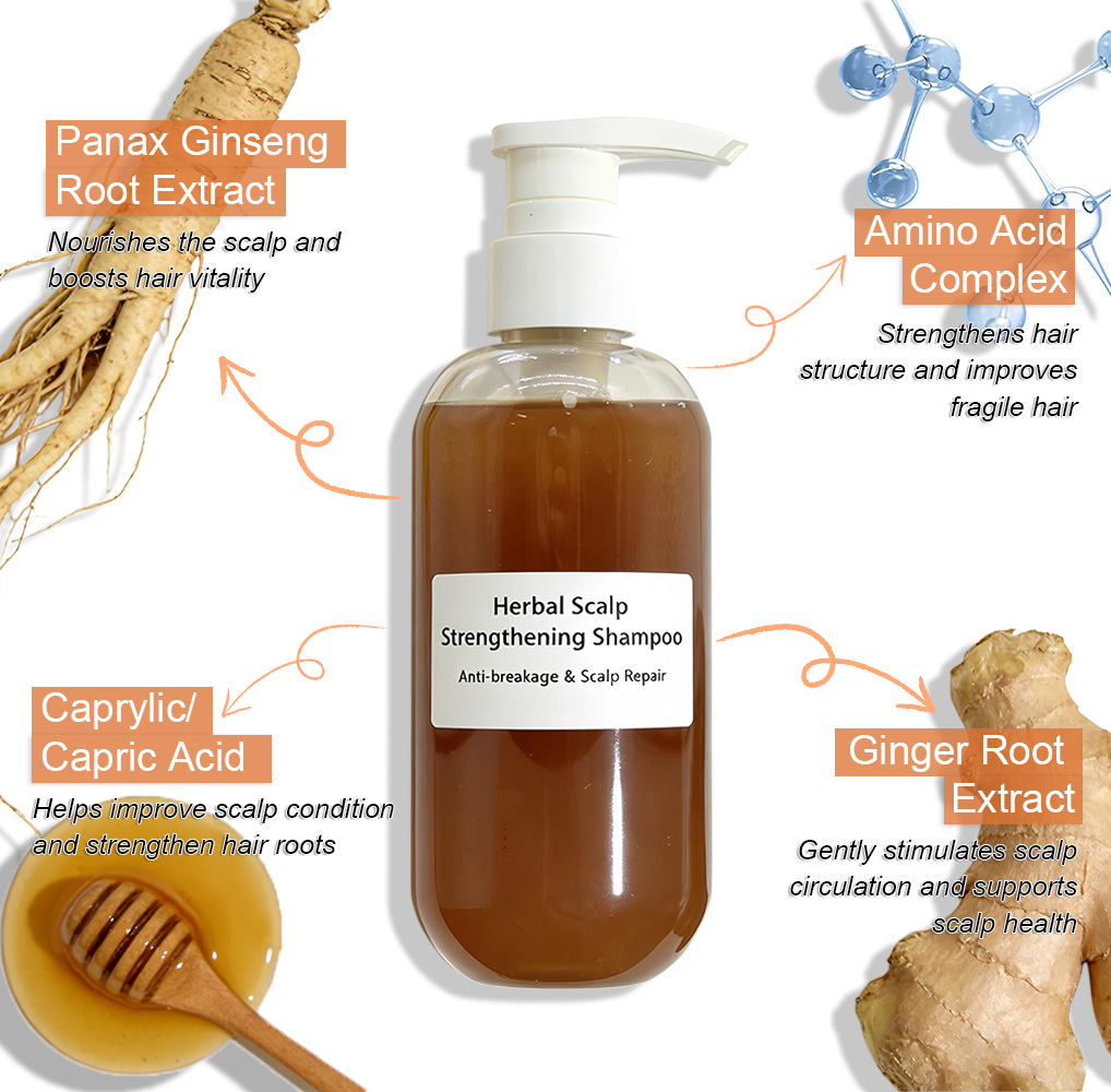 OEM Herbal Nourishing Scalp Strengthening Shampoo Anti-Hair Loss Volumizing for Thin &amp; Oily Hair Damaged Scalp ODM Private Label