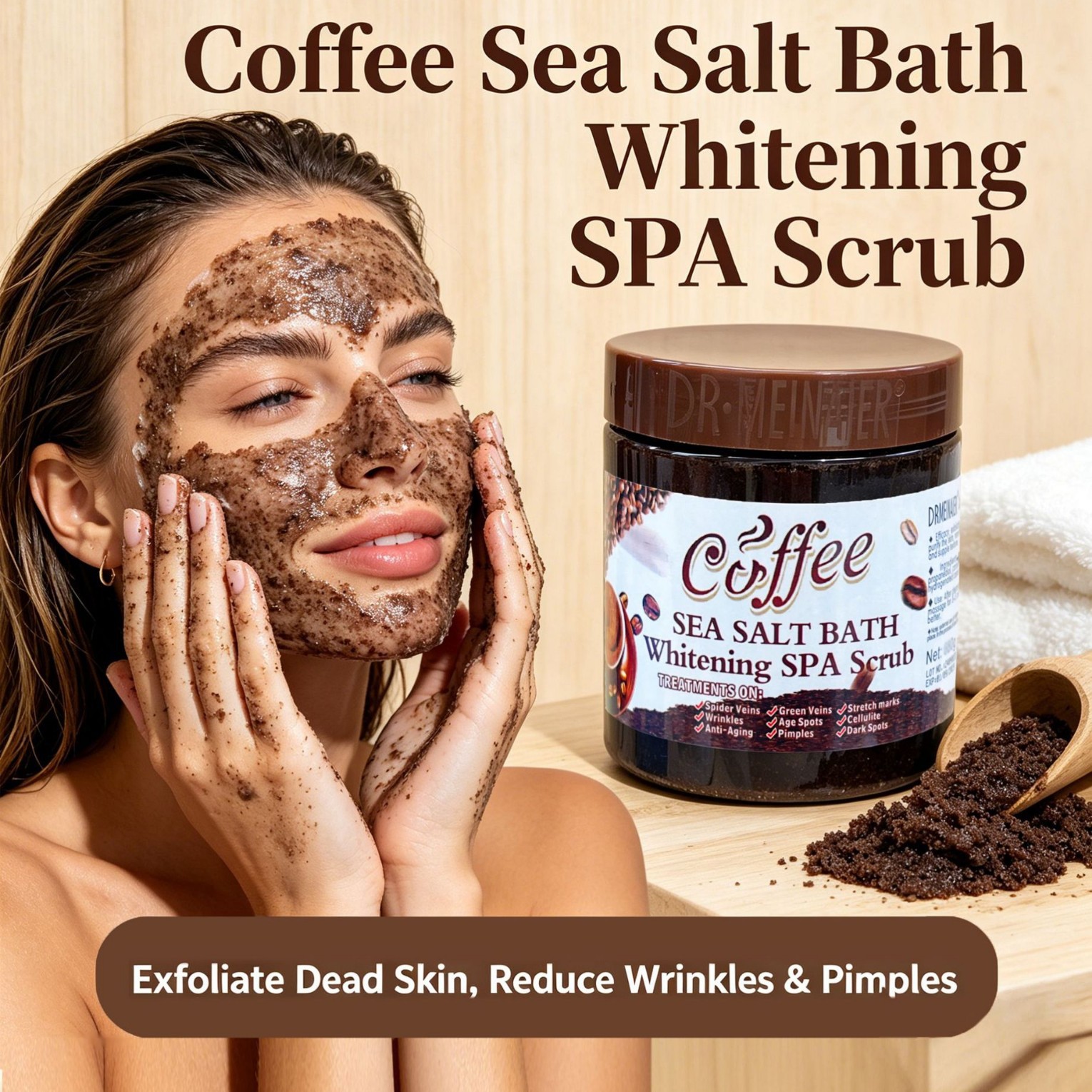 Lady Coffee Sea Salt Body Scrub-Moisturizing Exfoliating Oil Control Whitening Blackhead Removal Customization for All Skin