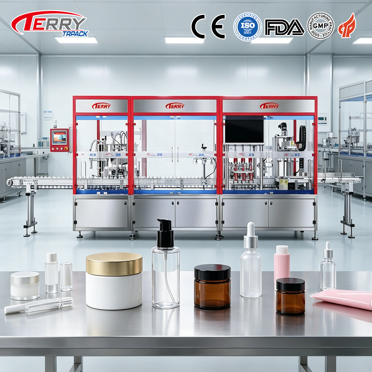 CE Certified High Precision Integrated Automatic Monoblock Cosmetic Filling And Capping Machine For Skincare Production Line