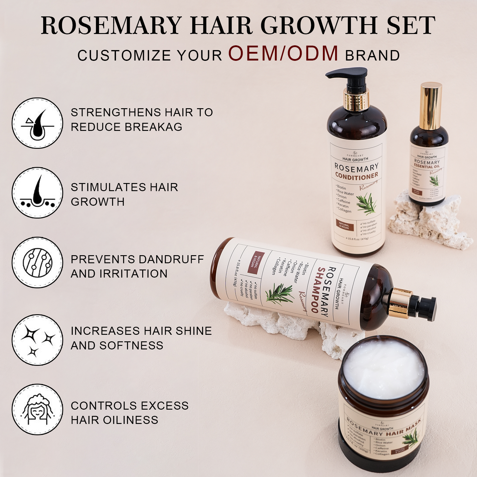 Stock Wholesale Rosemary Oil Shampoo Biotin Sulfate-free Organic Natural Vegan Hair Growth Shampoo and Conditioner Custom Logo