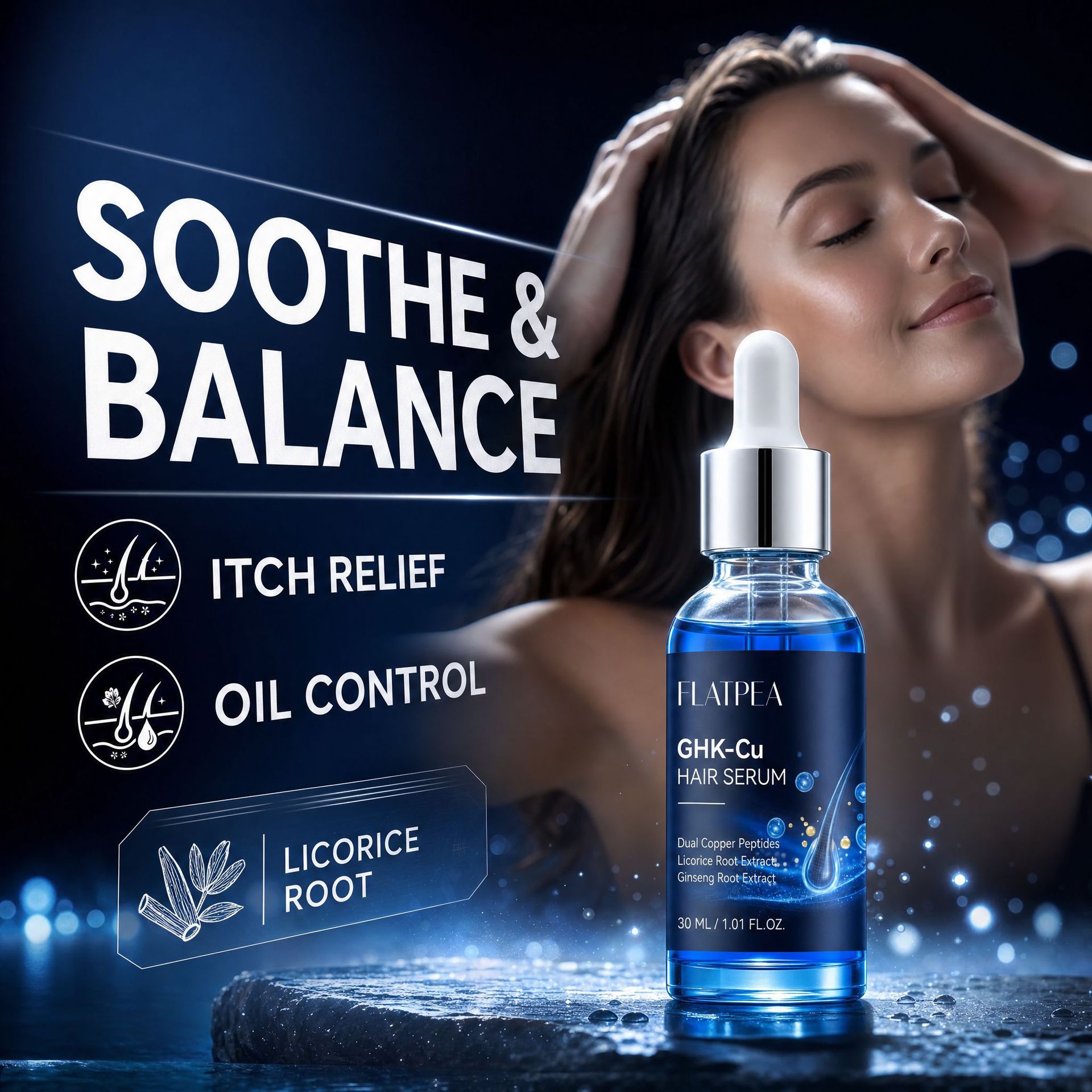 Private Label GHK-Cu Hair Serum - Lightweight Scalp Serum with Dual Copper Peptides - Daily Hair &amp; Scalp Use, Cosmetic Product
