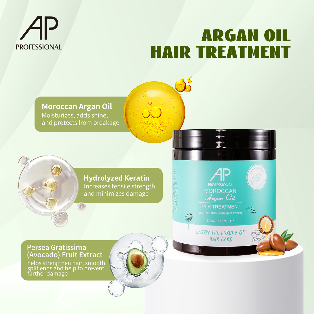AP Sulfate Free Organic Argan Oil Damaged Hair Repair Mask Custom Private Label 500ml Natural Organ Smoothing Hair Mask