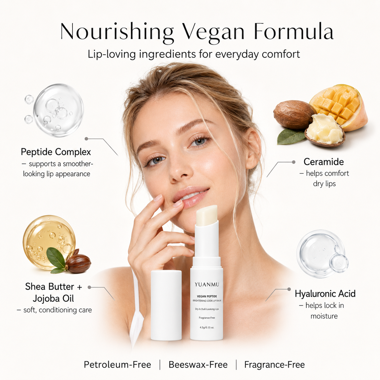 OEM ODM Vegan Peptide Ceramide Lip Balm Organic Natural Moisturizing Brightening Lightening Lip Lines Care Stick