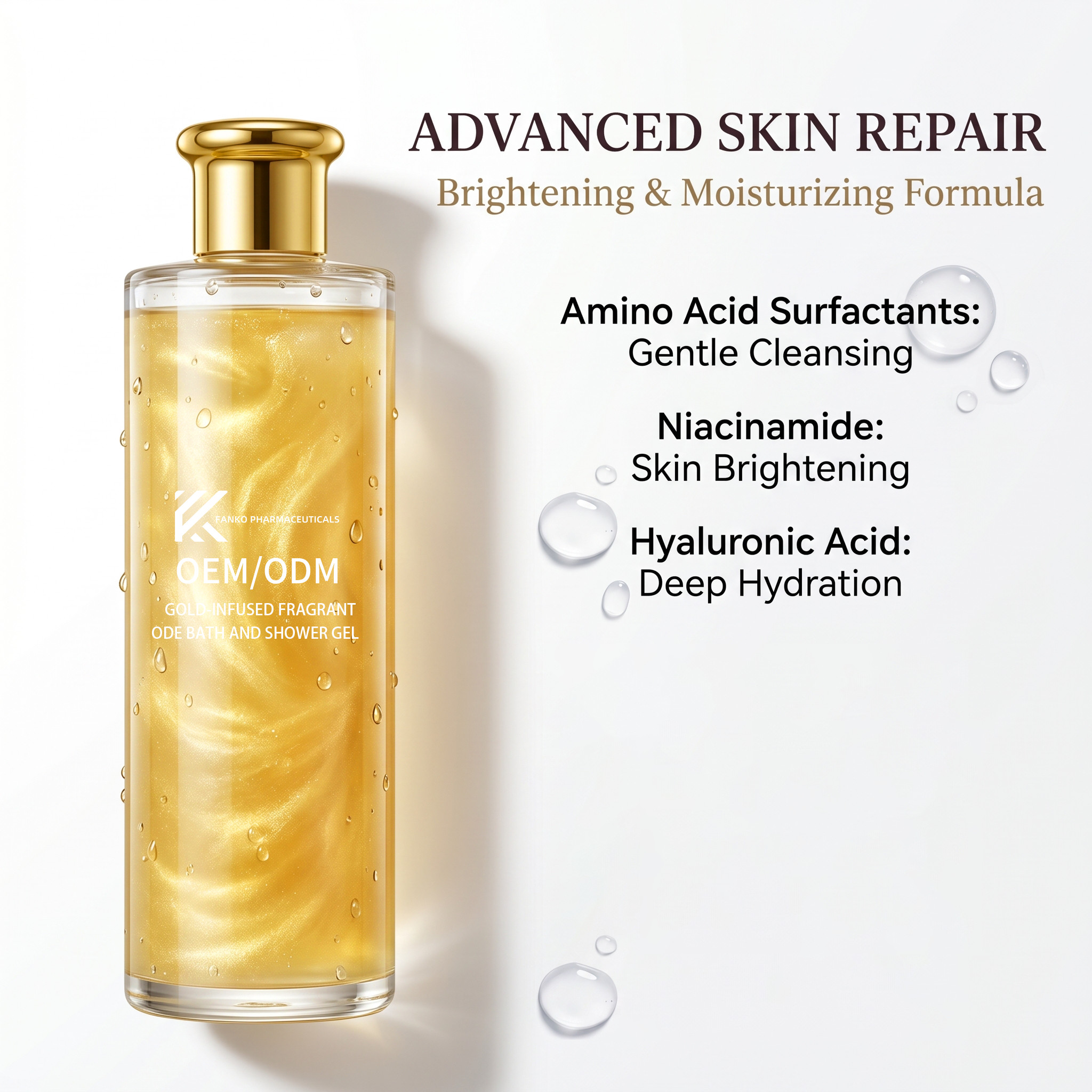 Oem Customization Whitening Shower Gel Brightening Scrub Kojic Acid Vitamin C Niacinamide Exfoliating Smooth Tender Body Wash