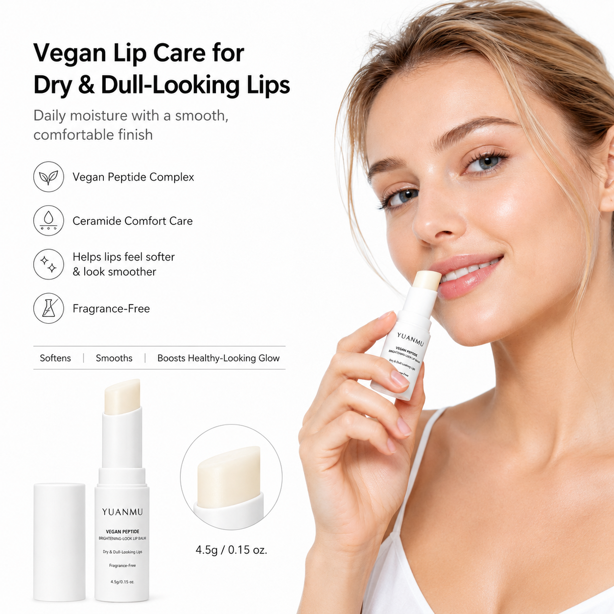 OEM ODM Vegan Peptide Ceramide Lip Balm Organic Natural Moisturizing Brightening Lightening Lip Lines Care Stick
