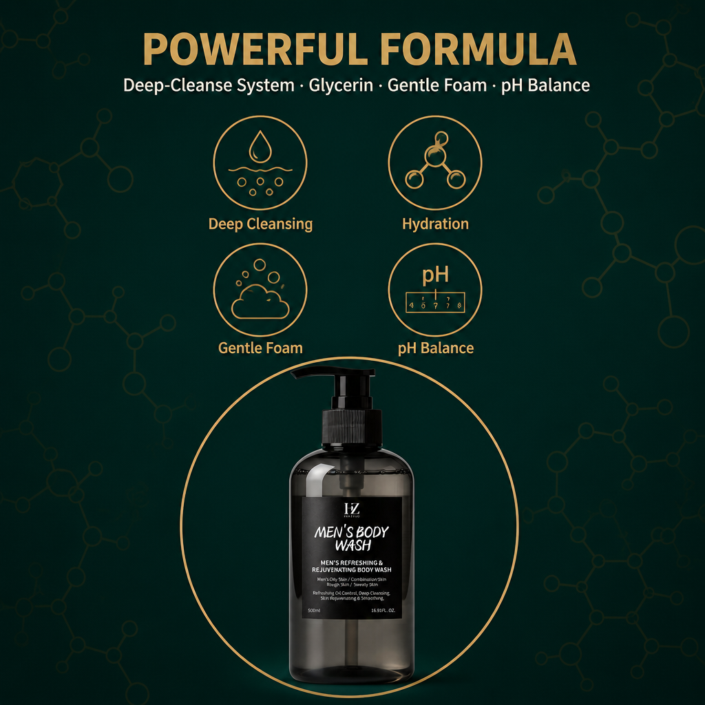 Men's Refreshing Moisturizing Body Wash Oil Control Deep Cleansing Skin Smoothing 500ml Shower Gel Private Label OEM