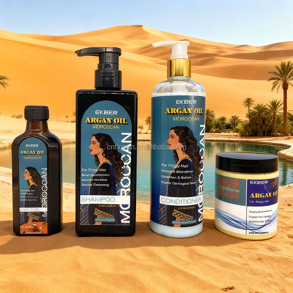 Private Label Argan Oil Hair Treatment Nourishing Hair Set Shampoo Conditioner and Oil Moroccan Argan Oil Hair Care Set