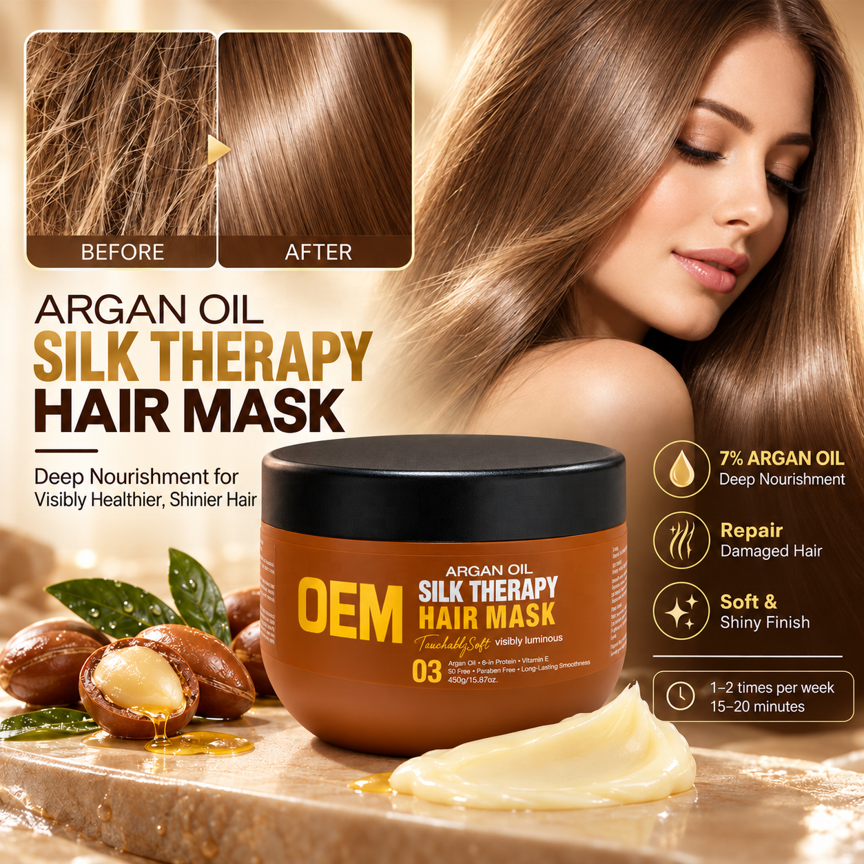Custom Your Logo Argan Oil Repair Moisturizing Smooth Hair Mask Treatment Private Label Mask Hair Cream for Damaged Hair